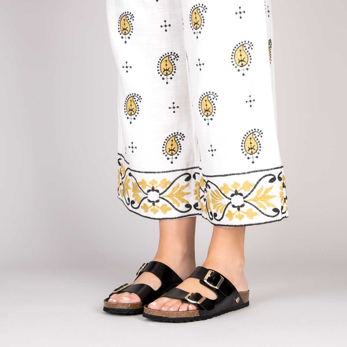 BALI - Sandalia plana con doble hebilla BIO NEGRO