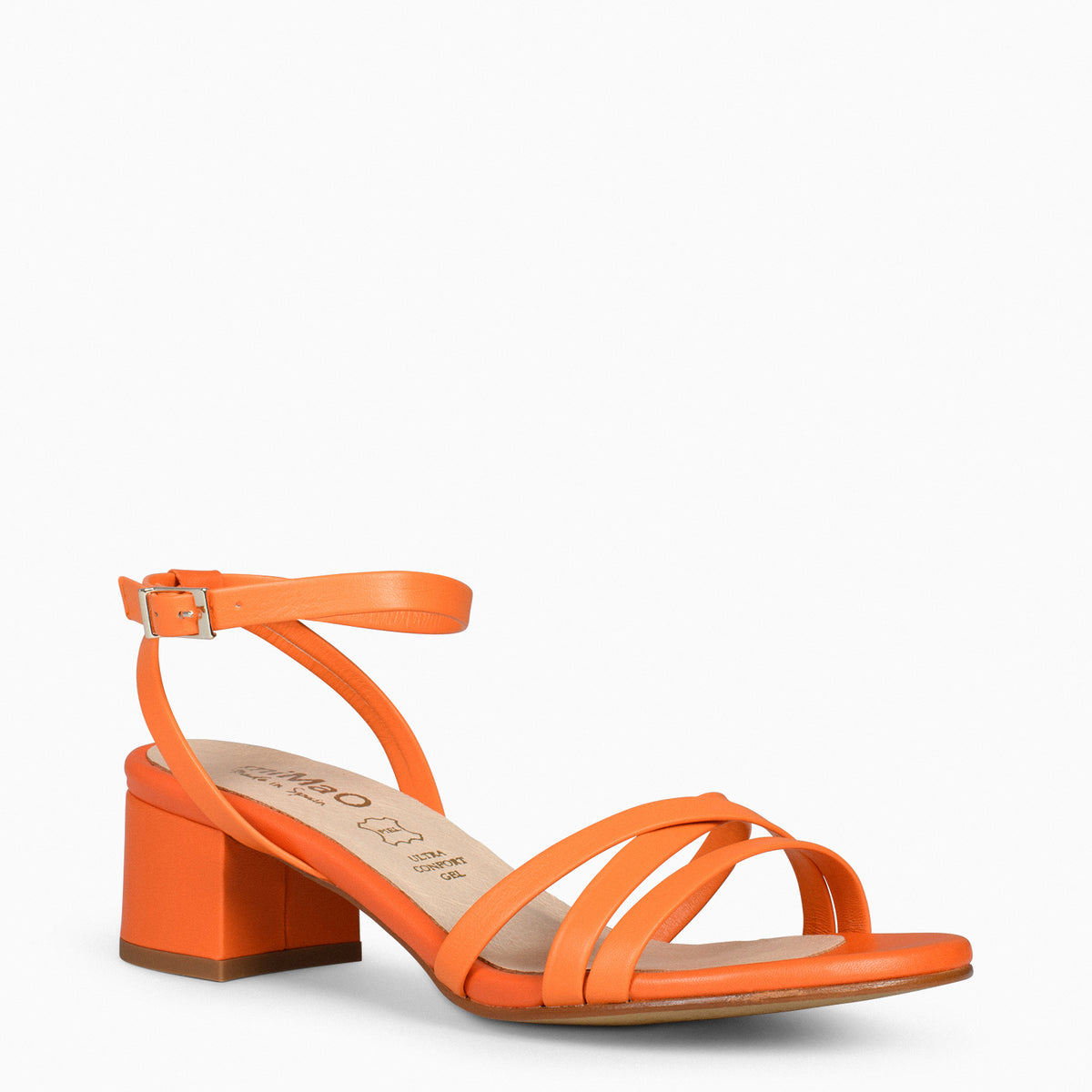 VIENA – ORANGE SANDAL WITH THIN STRAPS AND LOW HEEL