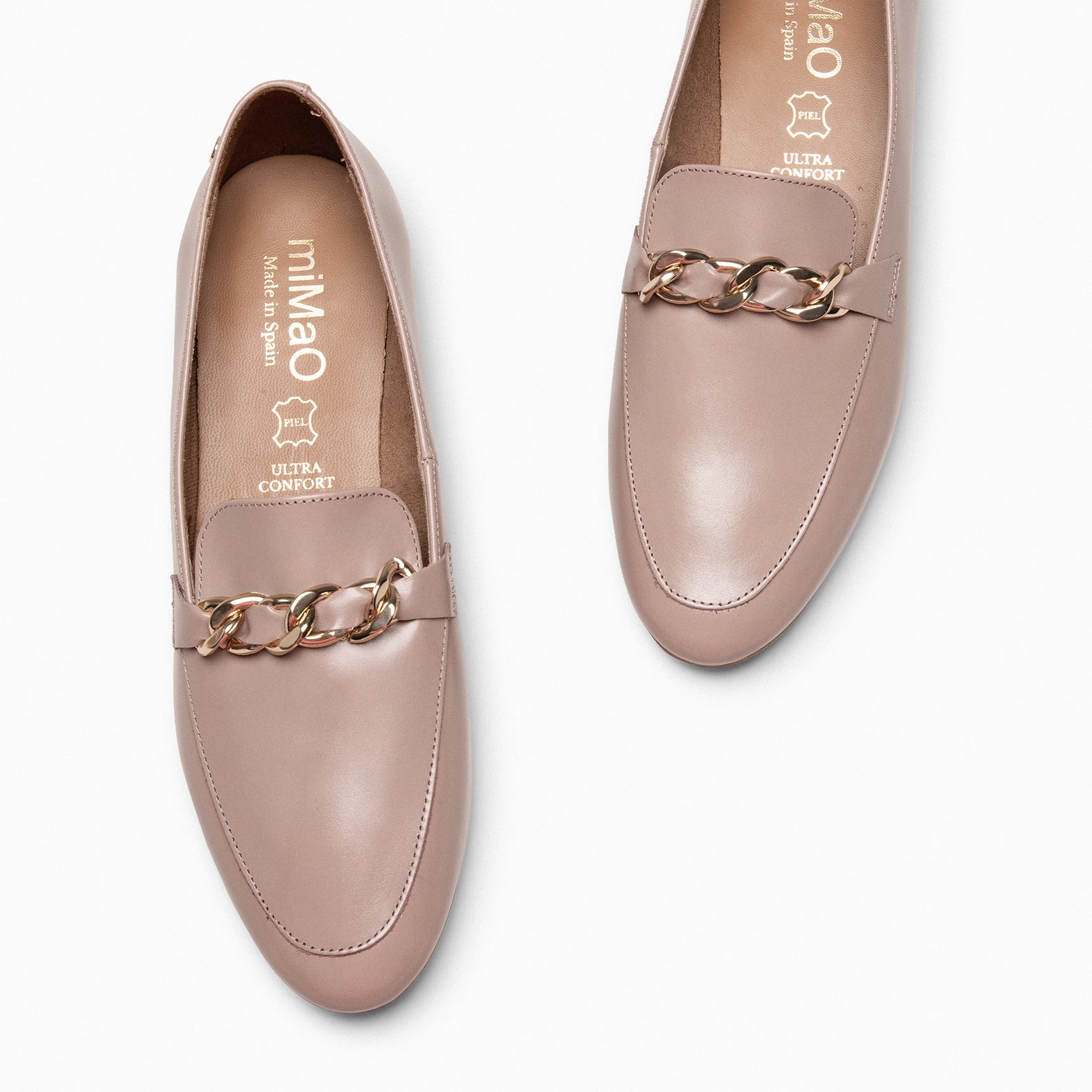 CHAIN – Mocasines planos con adorno metalizado NUDE - miMaO ®