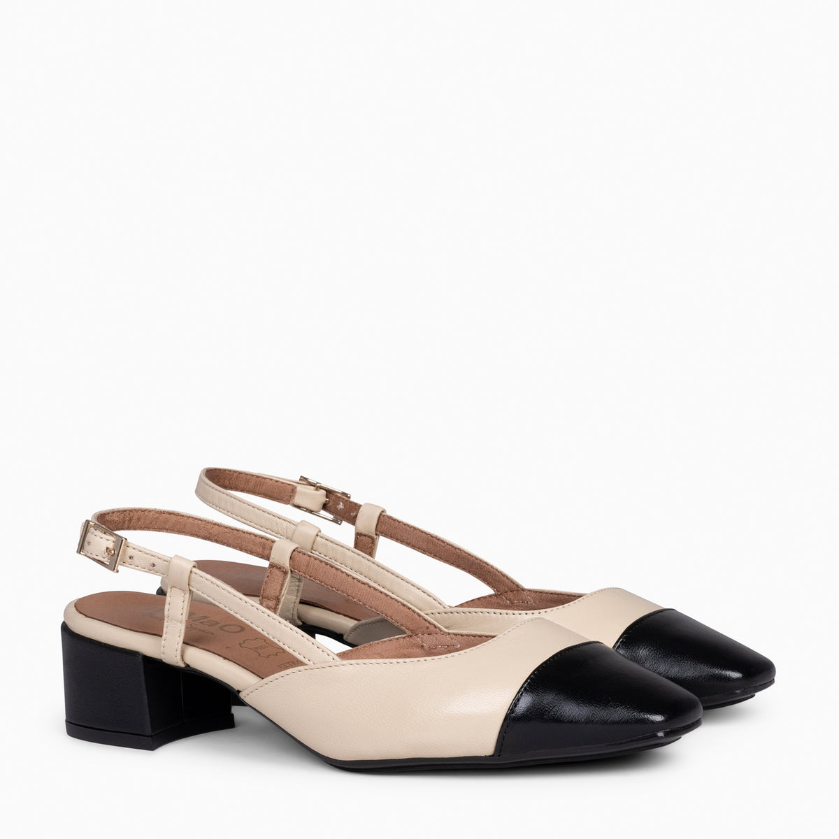 AUDREY - Manoletinas destalonadas Bicolor con tacón BEIGE - miMaO ®