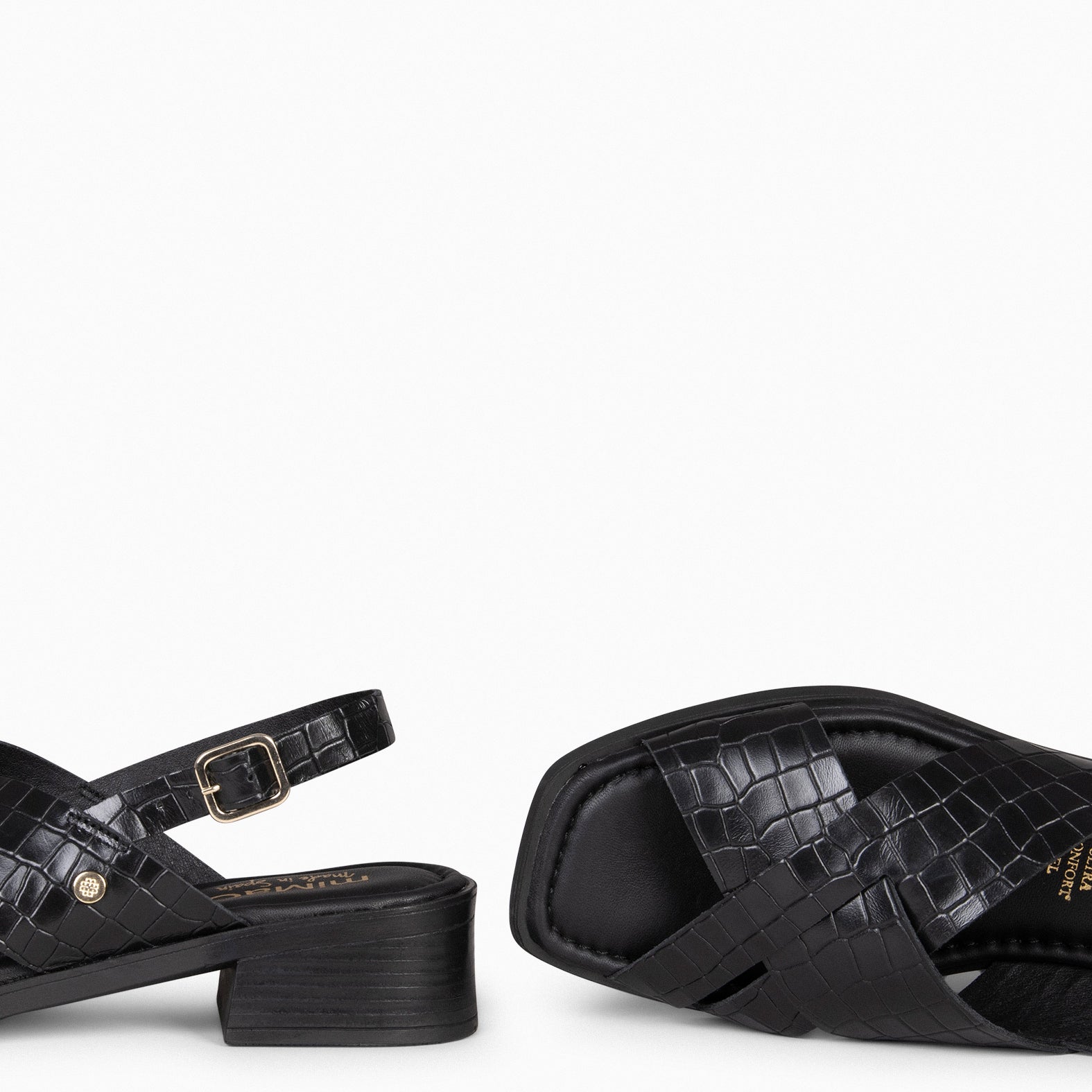 BETANIA - Sandalias planas de piel grabado coco NEGRO