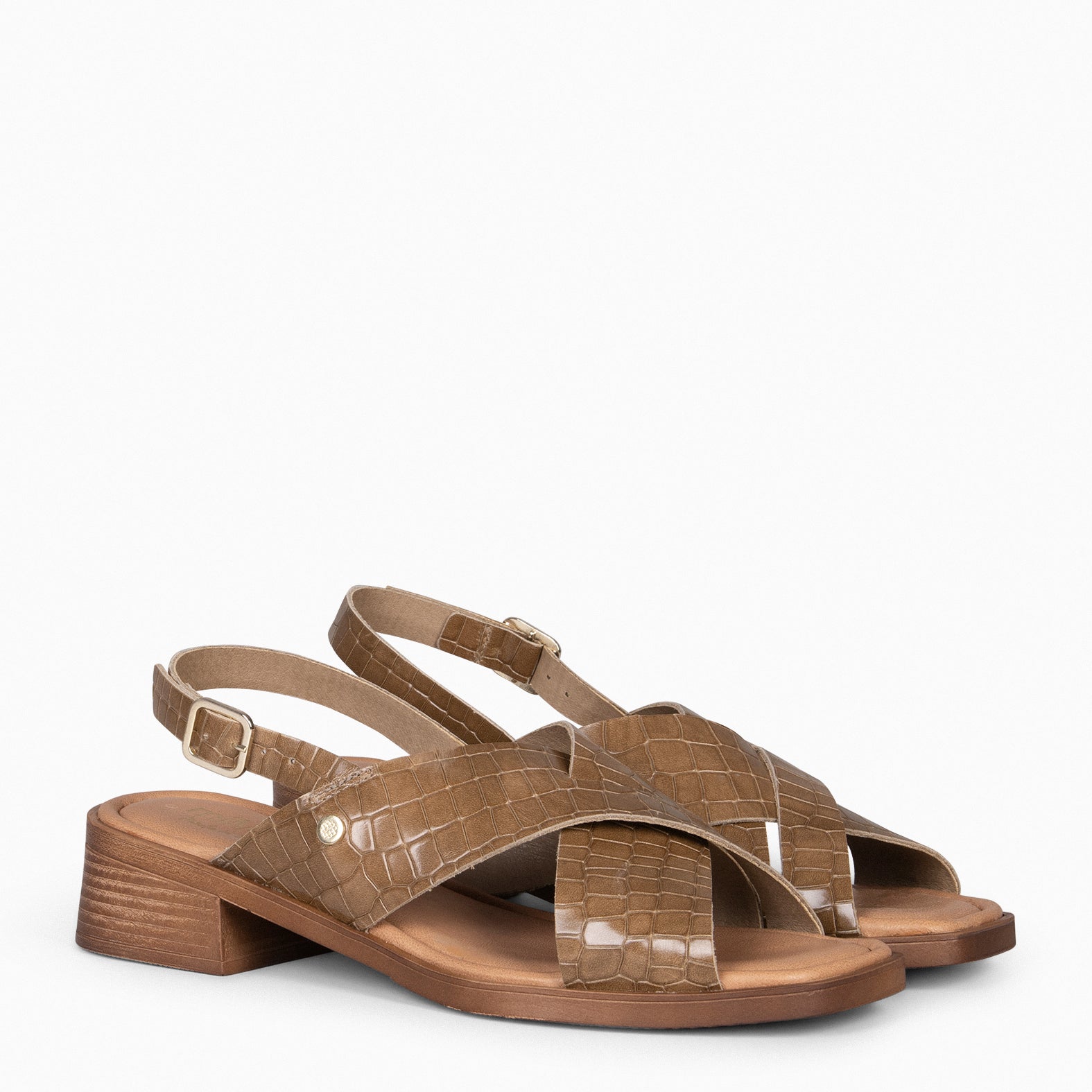 BETANIA - Sandalias planas de piel grabado coco TAUPE - miMaO ®