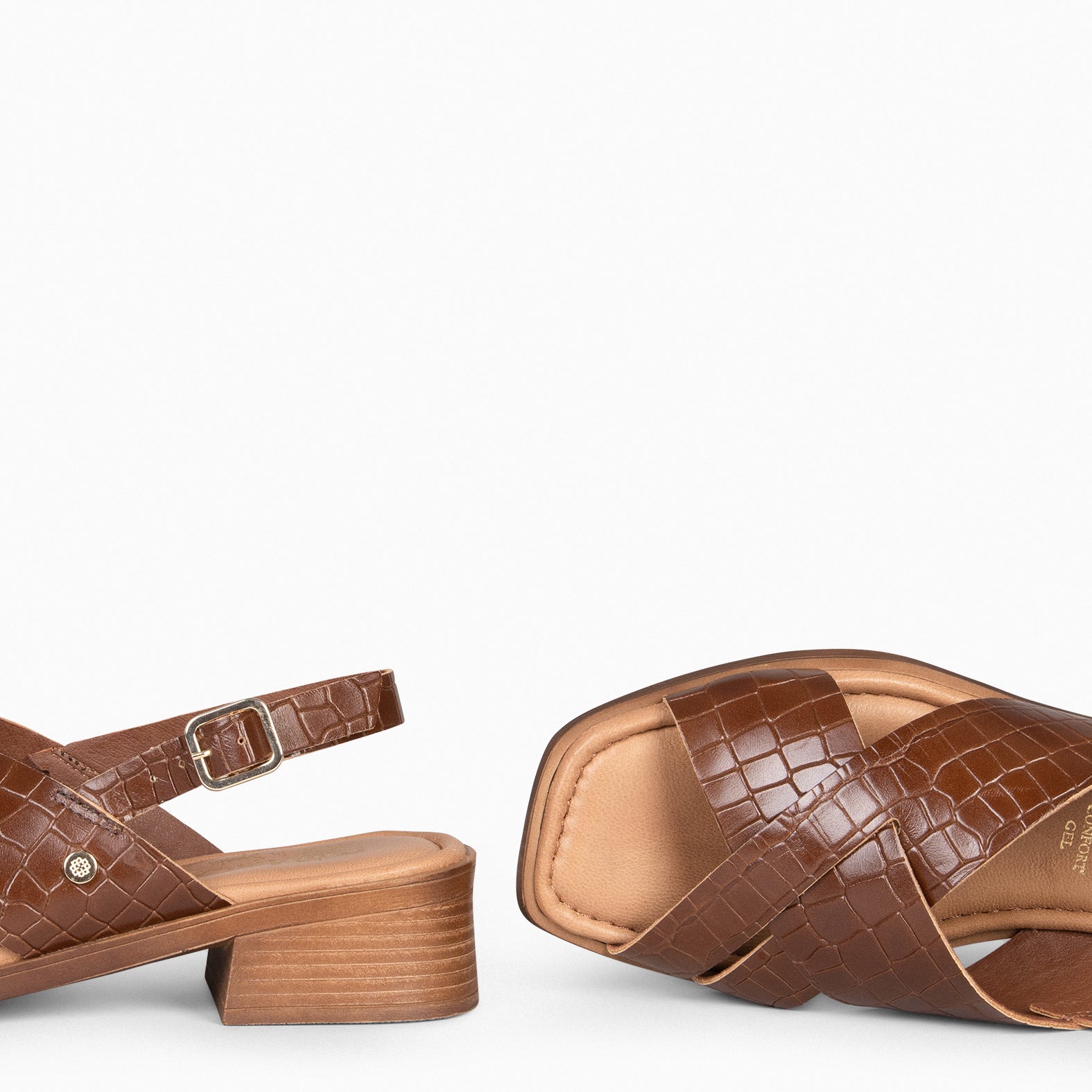 BETANIA - Sandalias planas de piel grabado coco MARRÓN - miMaO ®