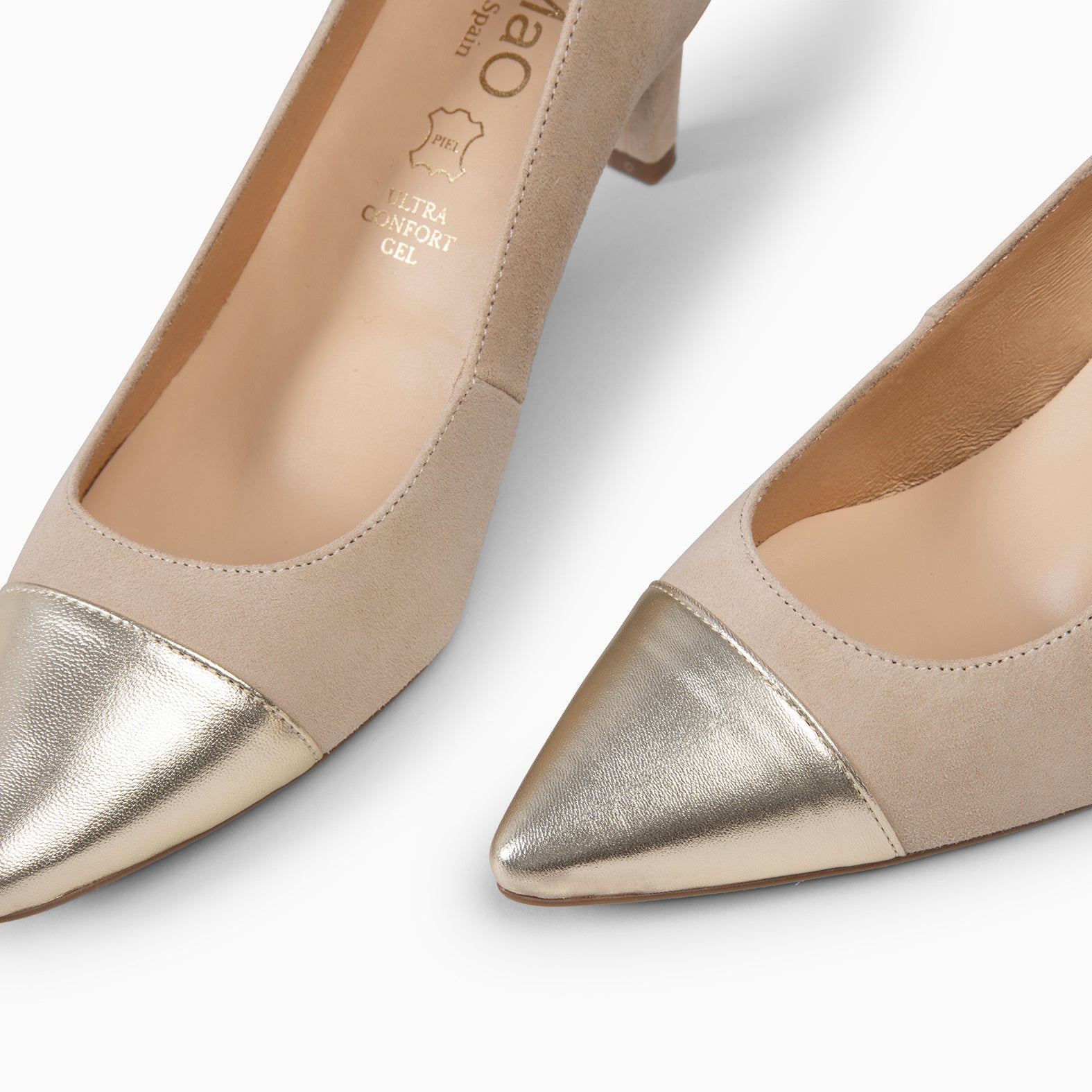 LILLY S - Zapato de tacón con puntera bicolor CAMEL ORO