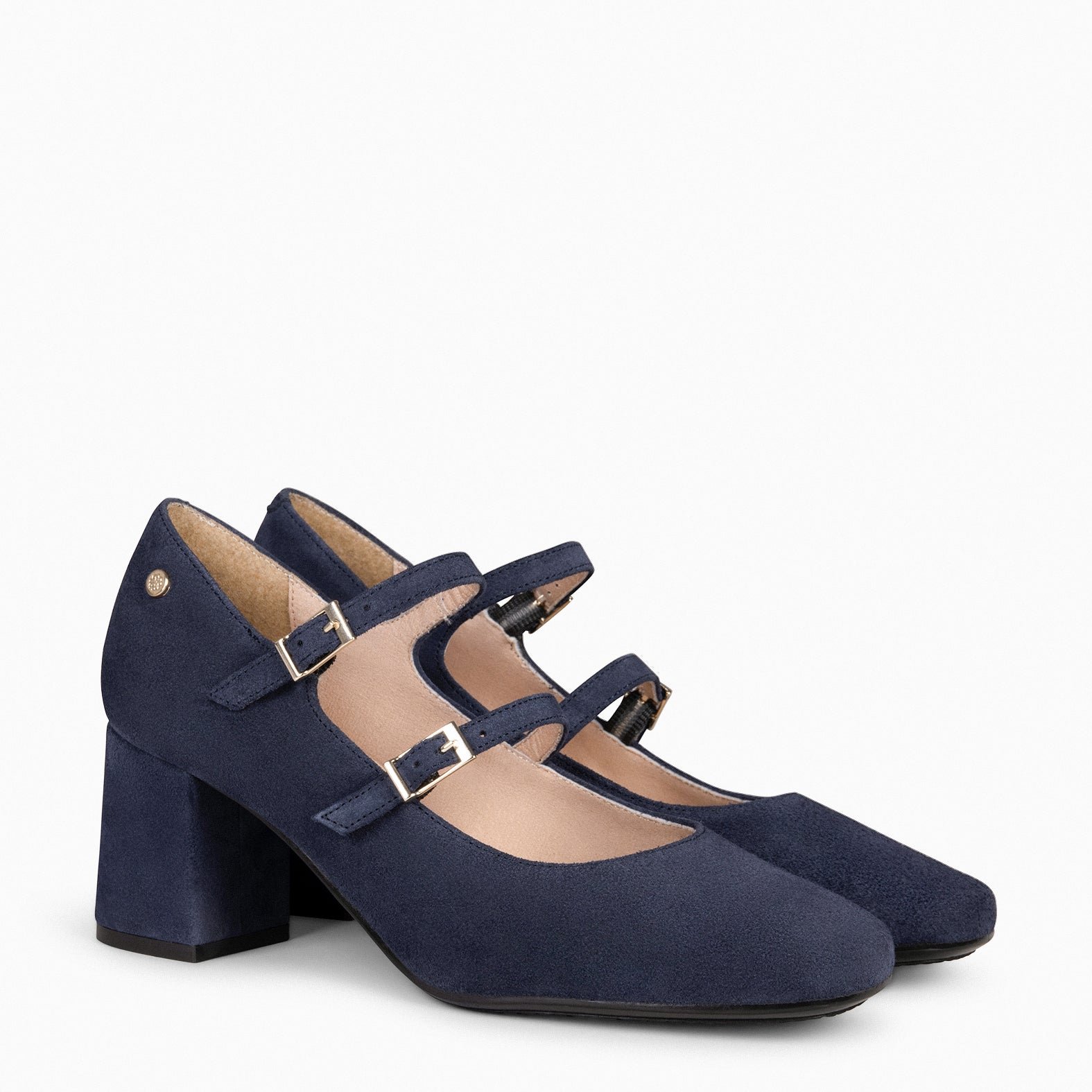 FEBRIS – Chaussures en daim à double boucles BLEU MARINE