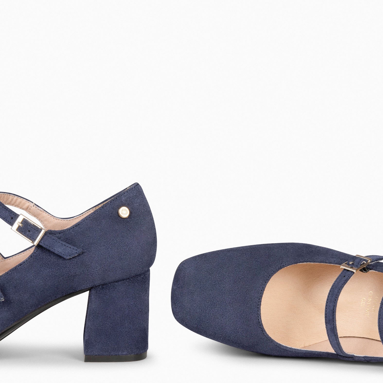 FEBRIS – NAVY leather heel with straps