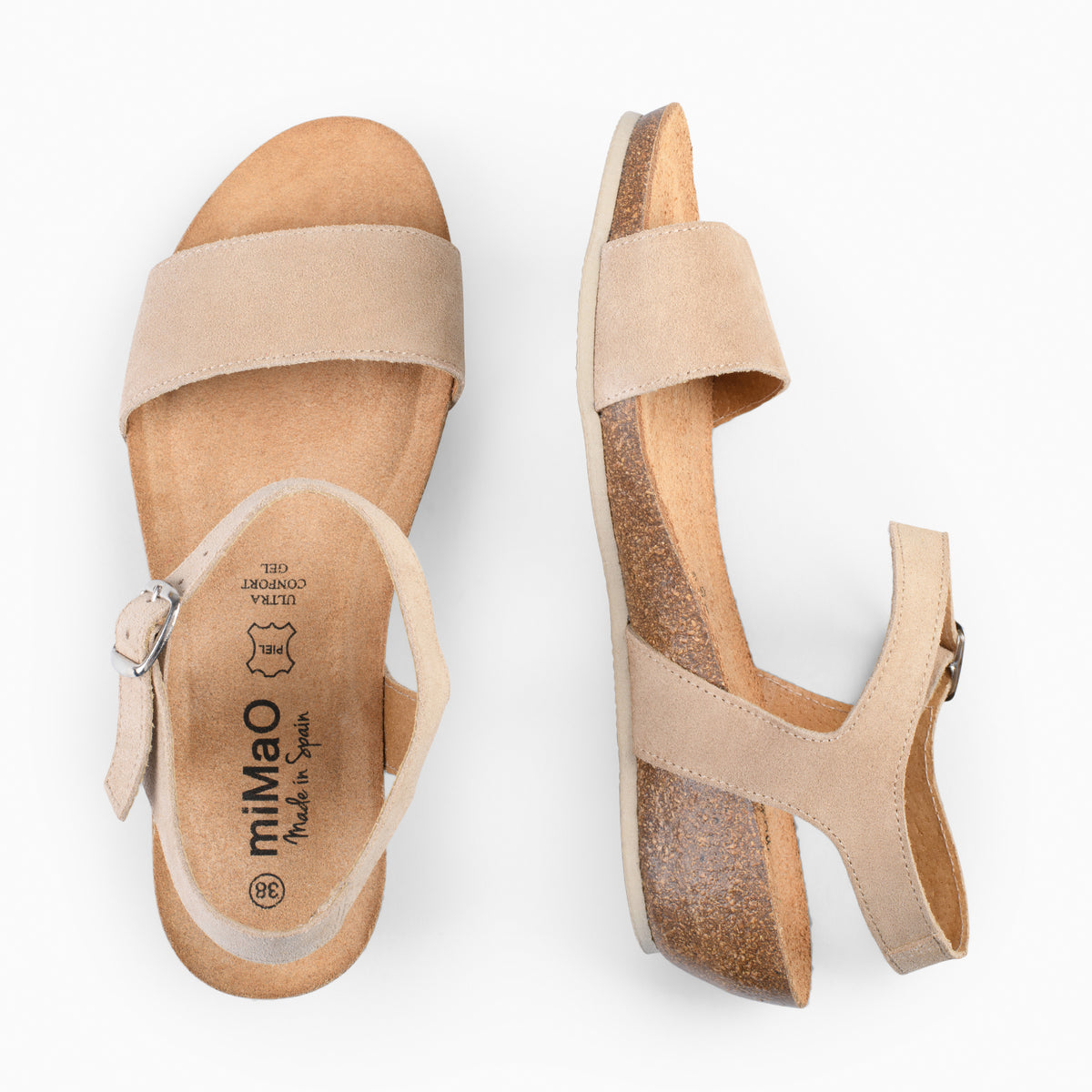 OAK – Sandalias Bio de serraje con cuña CAMEL
