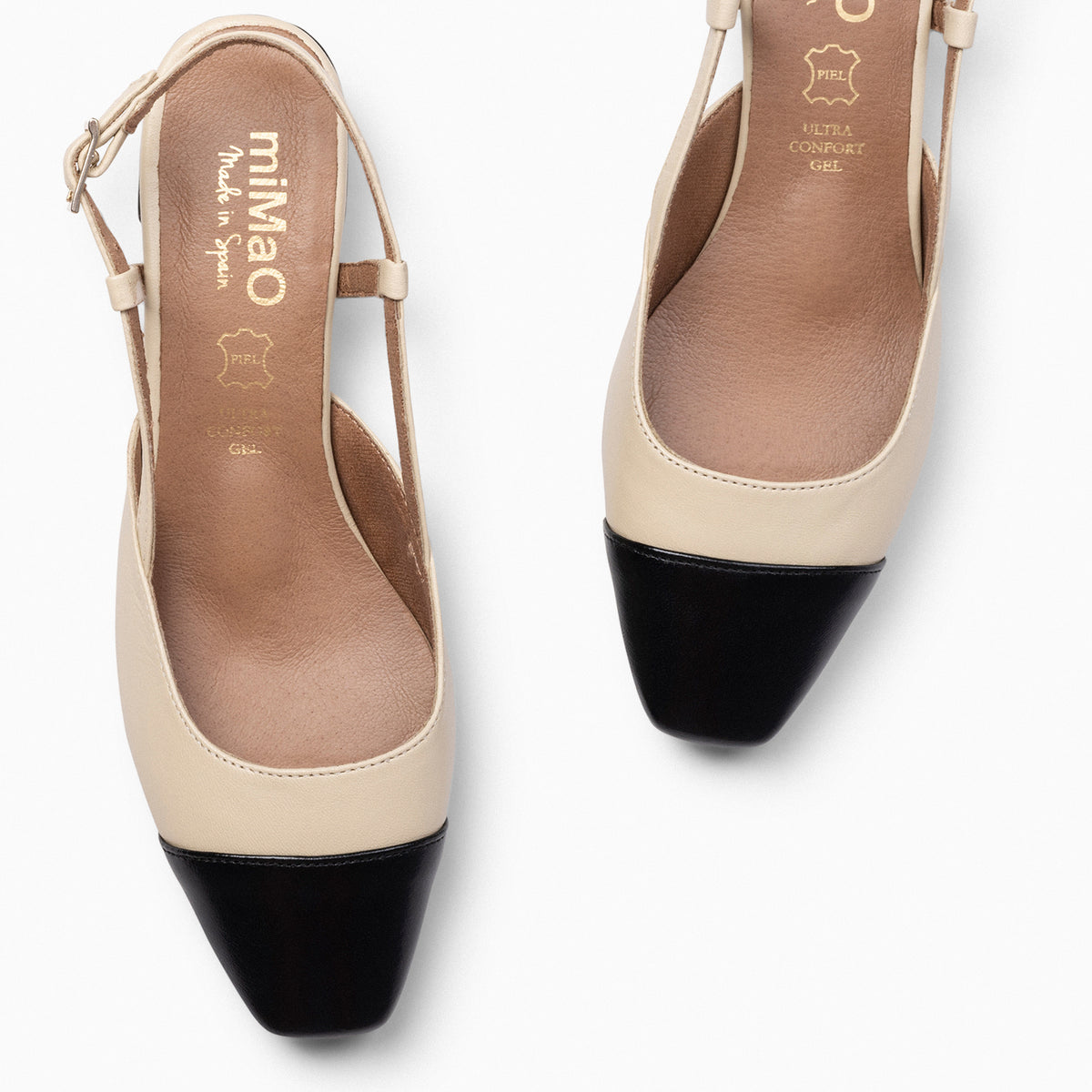 AUDREY - Manoletinas destalonadas Bicolor con tacón BEIGE - miMaO ®