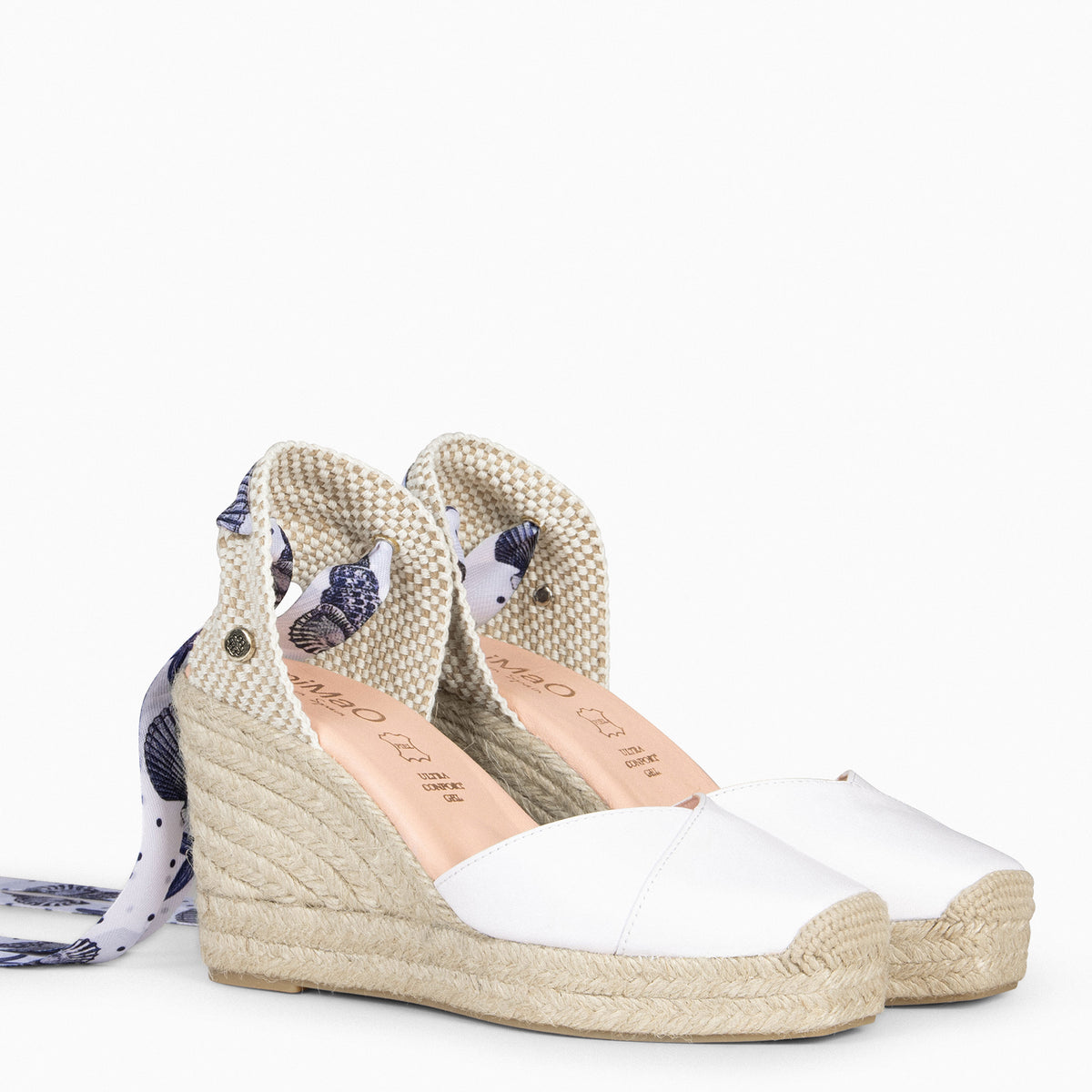 ARUBA - Cuñas de esparto con cintas estampadas BLANCO
