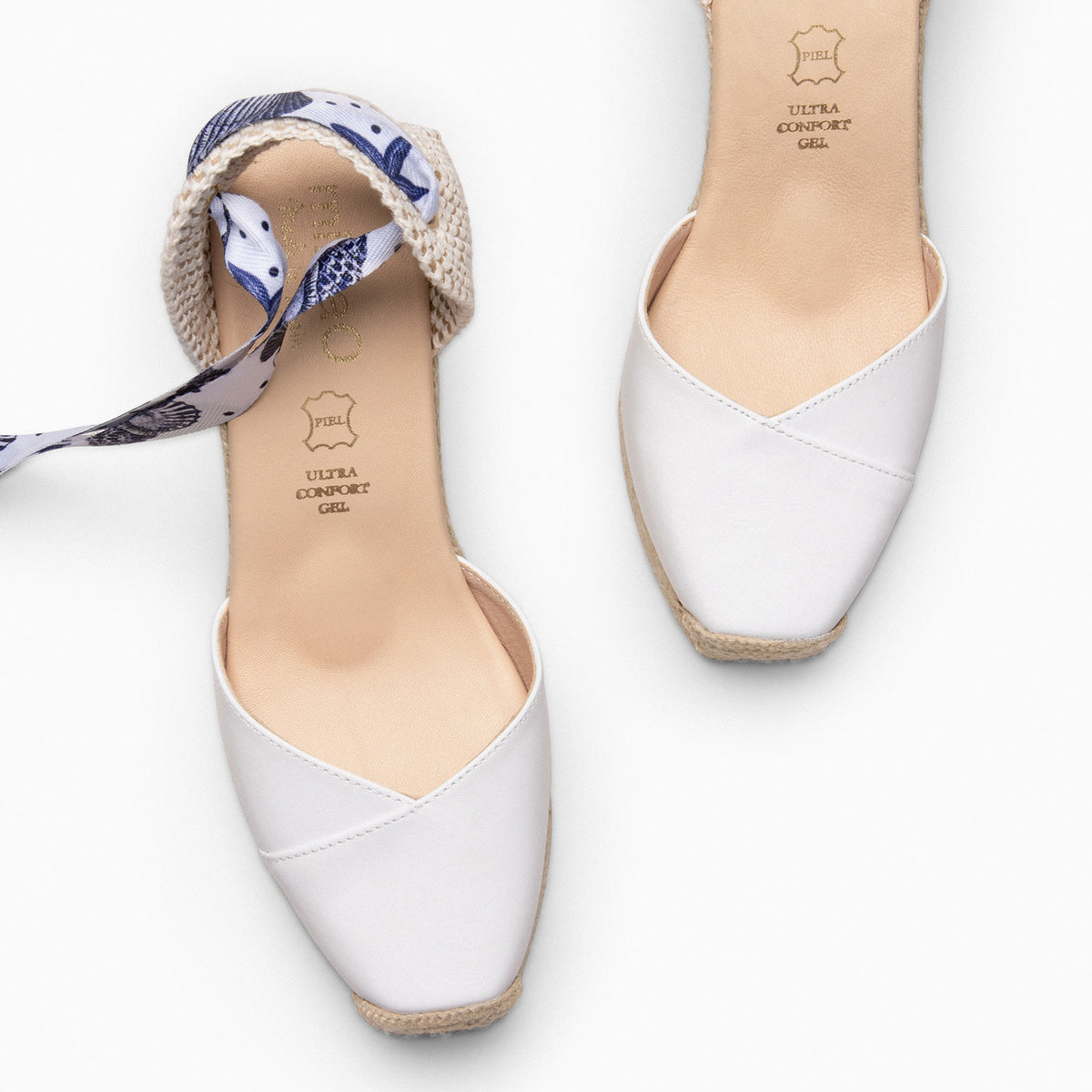 ARUBA - Cuñas de esparto con cintas estampadas BLANCO