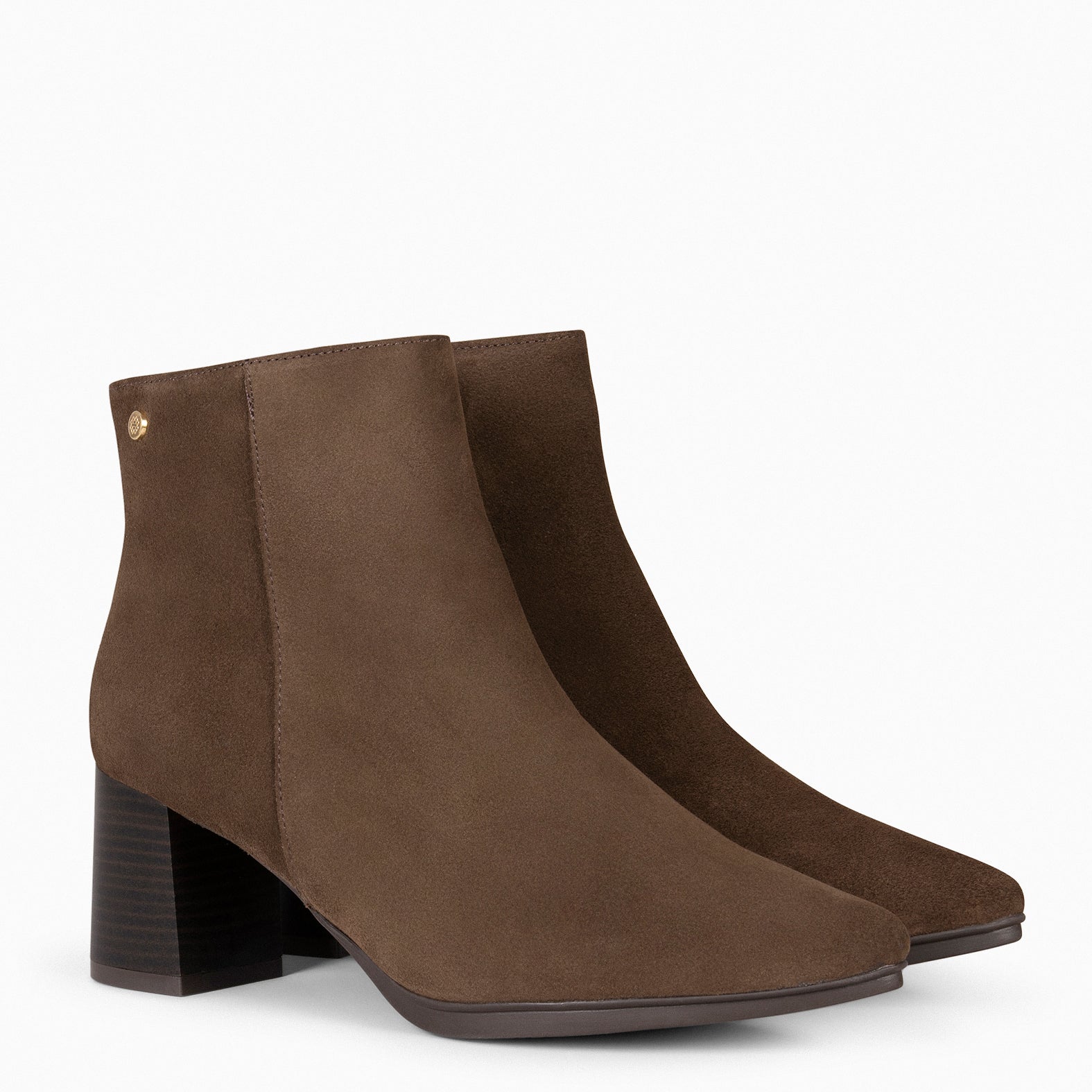 CITY - Botines de tacón ancho y punta fina de serraje MARRON - miMaO ®
