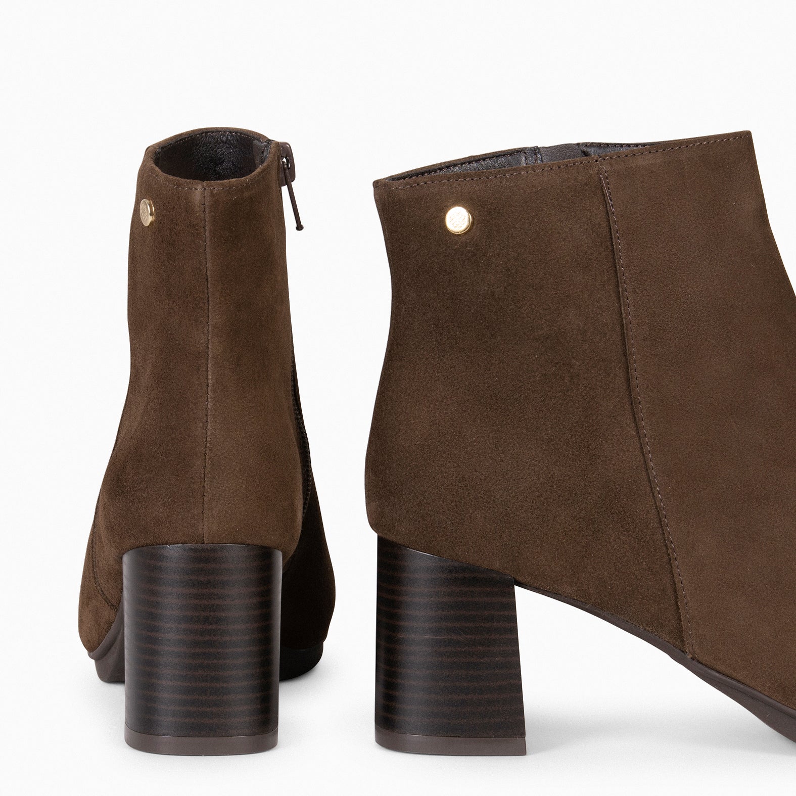 CITY - Botines de tacón ancho y punta fina de serraje MARRON - miMaO ®