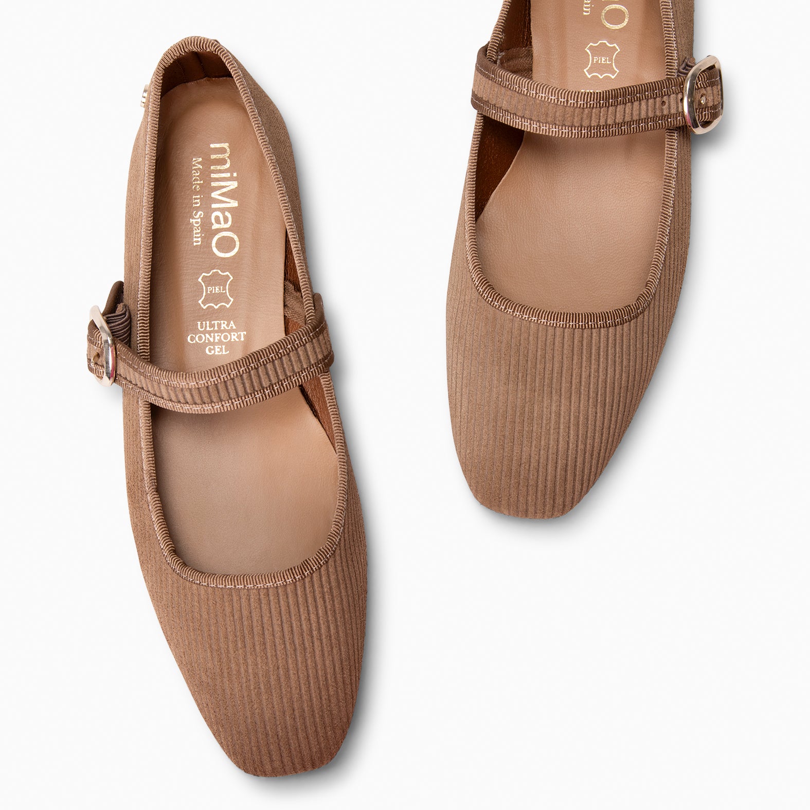 LARA - Merceditas con tira de serraje efecto pana TAUPE - miMaO ®