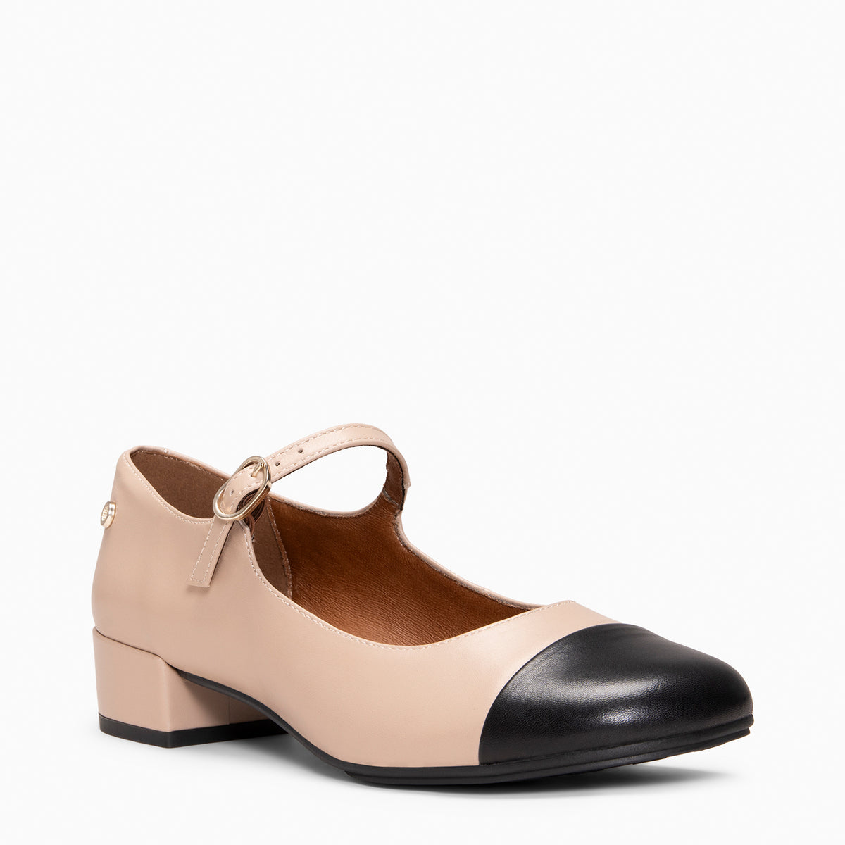 FLORA - NUDE Mary Jane with bicolor leather heel