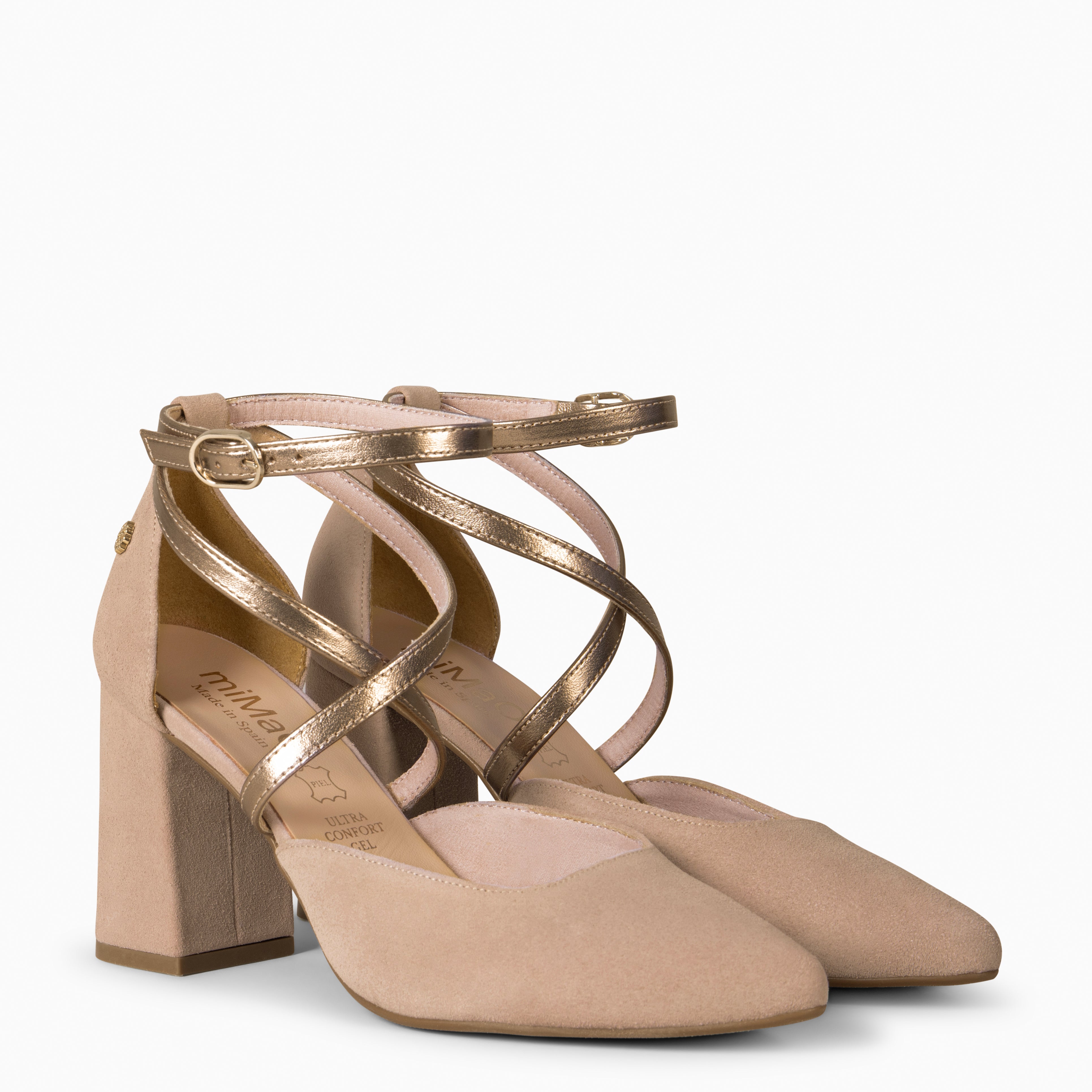 ARIEL - Zapato de tacón ancho BEIGE METAL