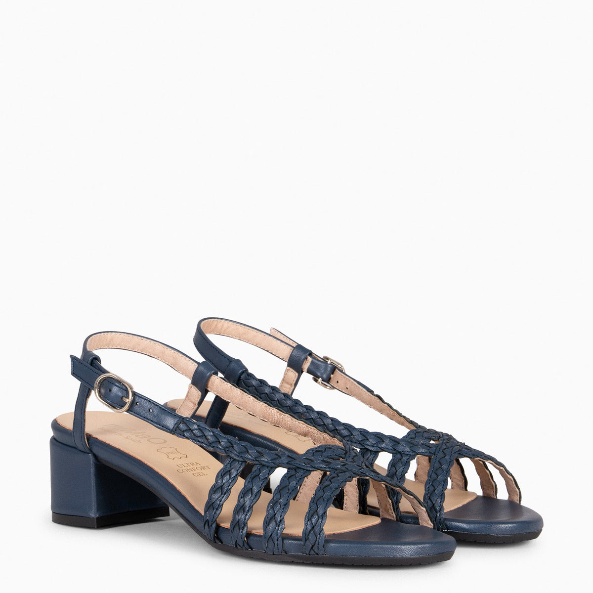 LINA – Slingbacks ouverts en cuir tressé BLEU NUIT