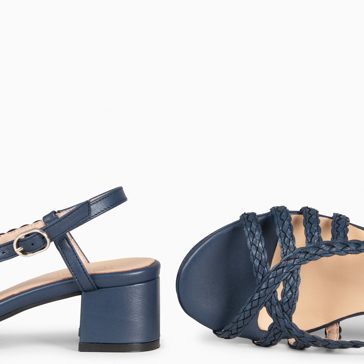 LINA – Slingbacks ouverts en cuir tressé BLEU NUIT