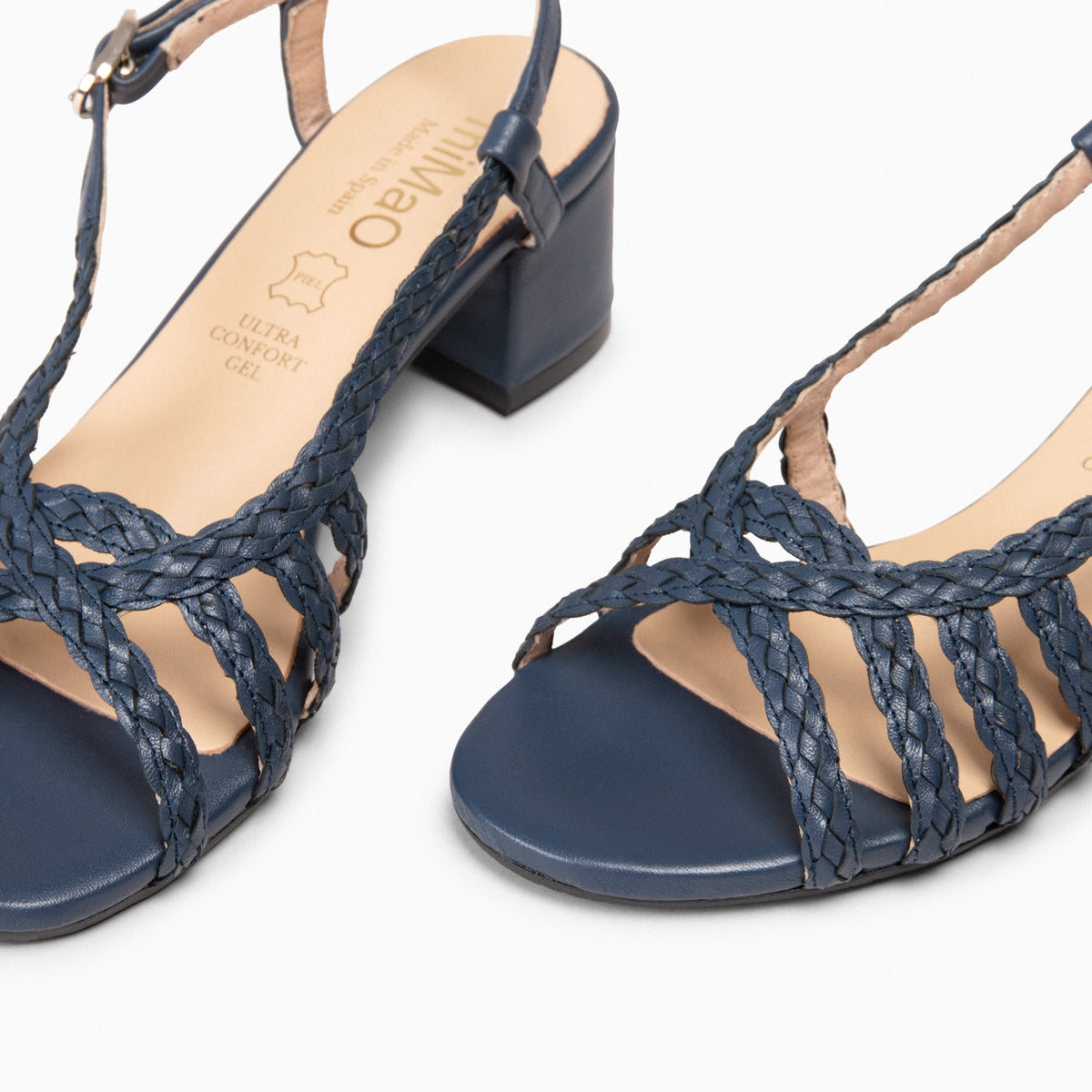 LINA – Slingbacks ouverts en cuir tressé BLEU NUIT