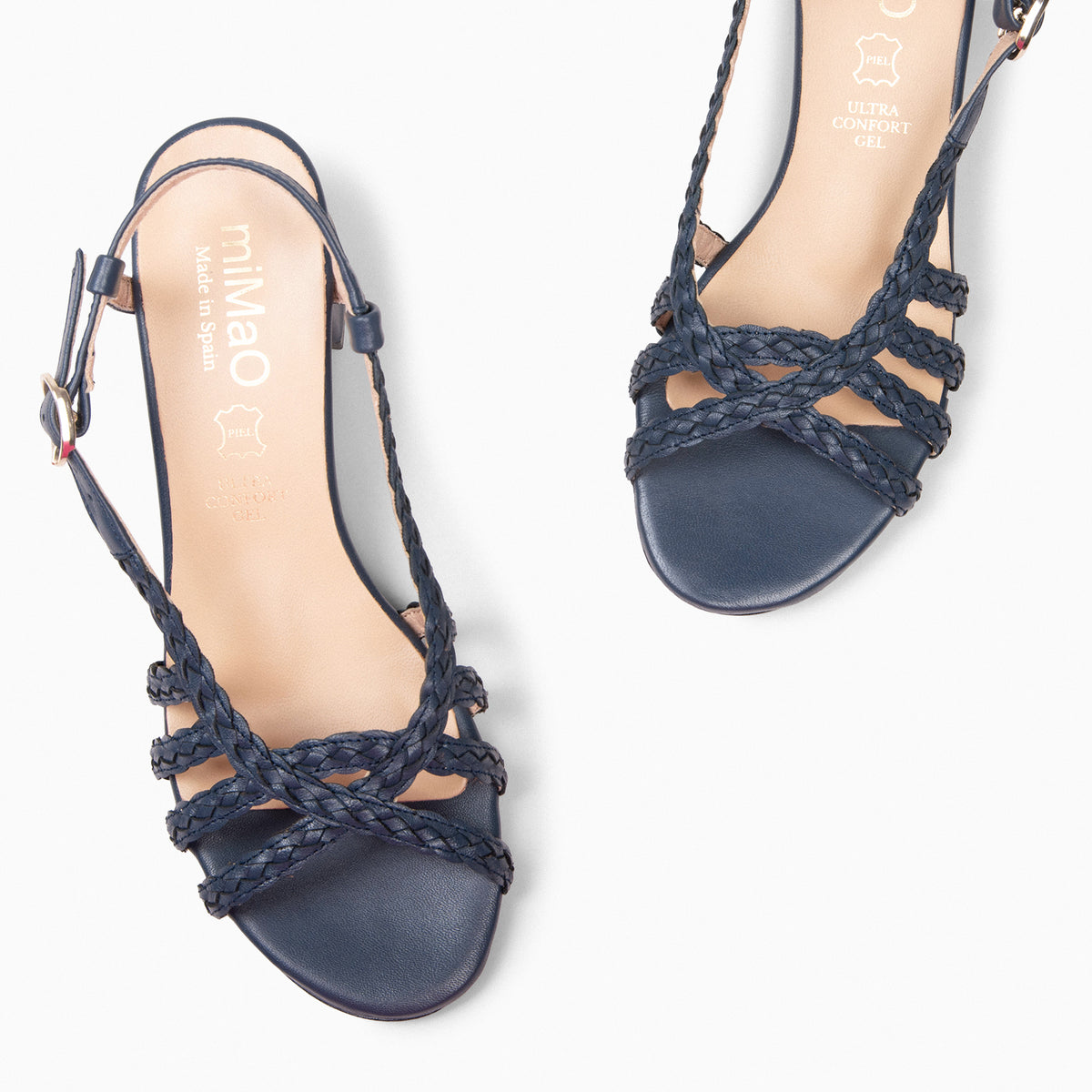LINA – Slingbacks ouverts en cuir tressé BLEU NUIT