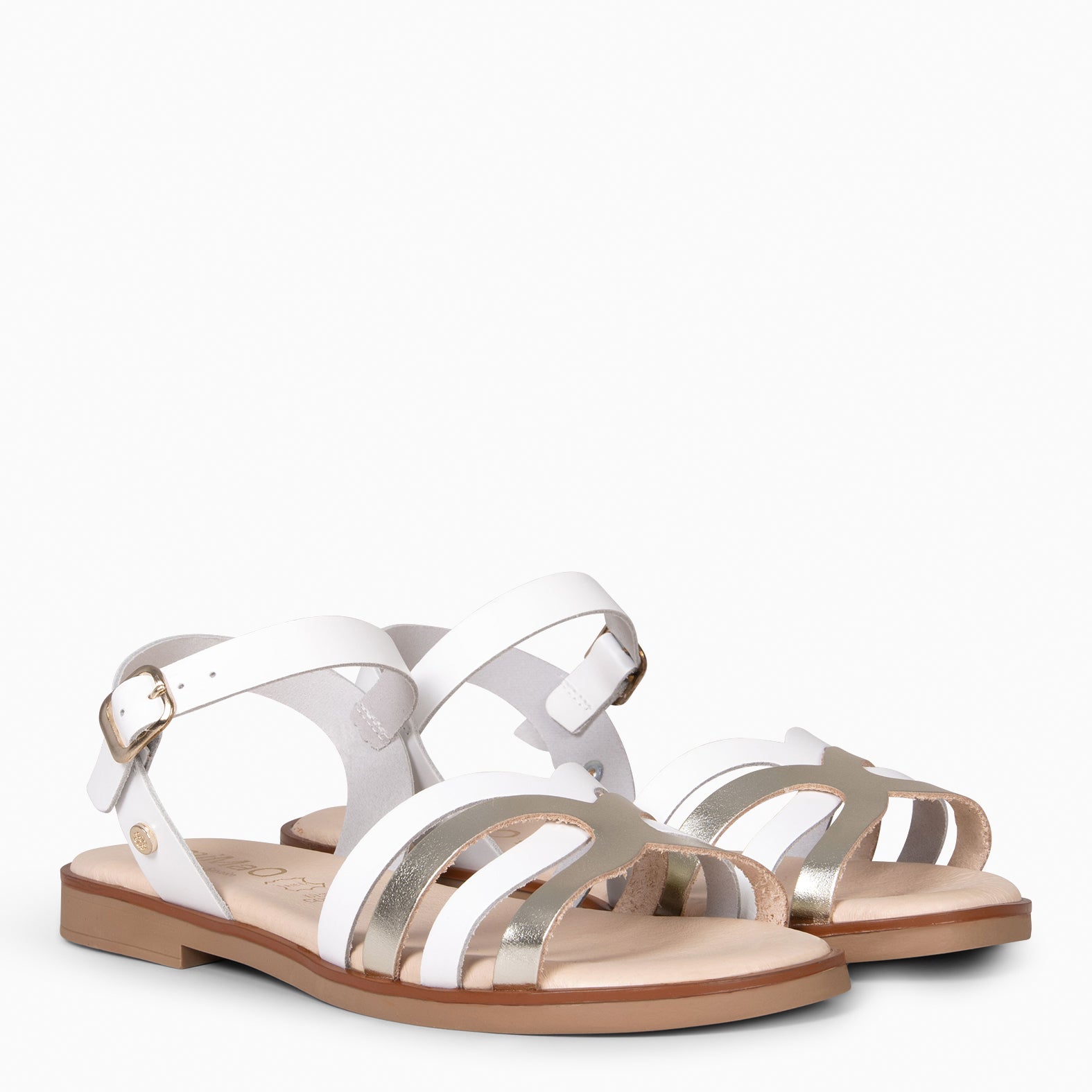 BELISA - sandalia plana de piel de vaquetilla en BLANCO PLATINO - miMaO ®