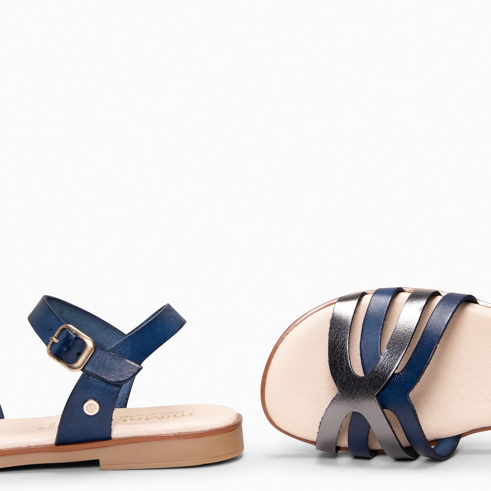 BELISA - Sandalia plana de piel de vaquetilla en MARINO PLOMO - miMaO ®