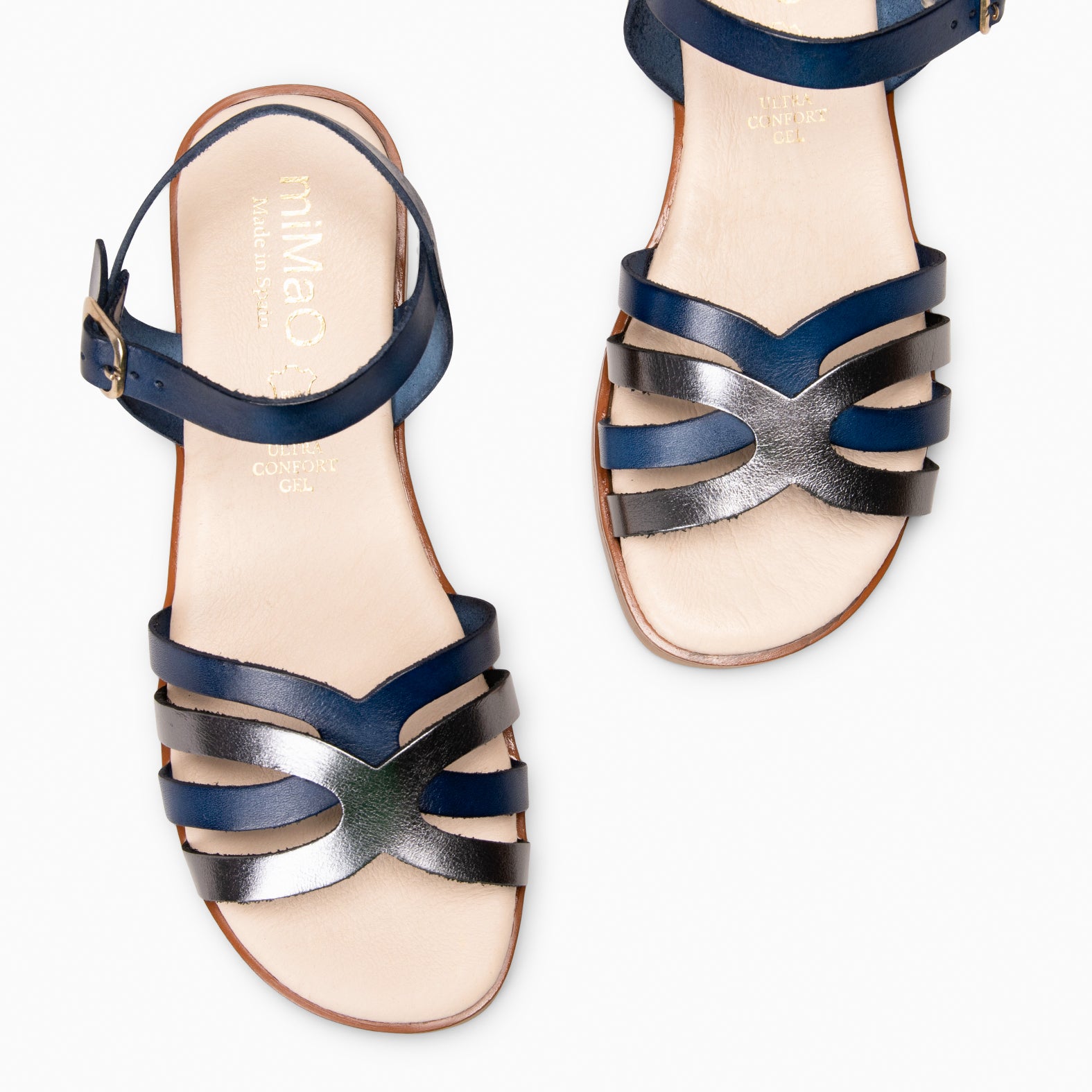 BELISA - Sandalia plana de piel de vaquetilla en MARINO PLOMO - miMaO ®