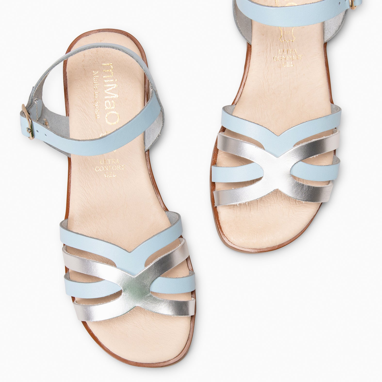 BELISA - Sandalia plana de piel de vaquetilla en AZUL PLATA - miMaO ®