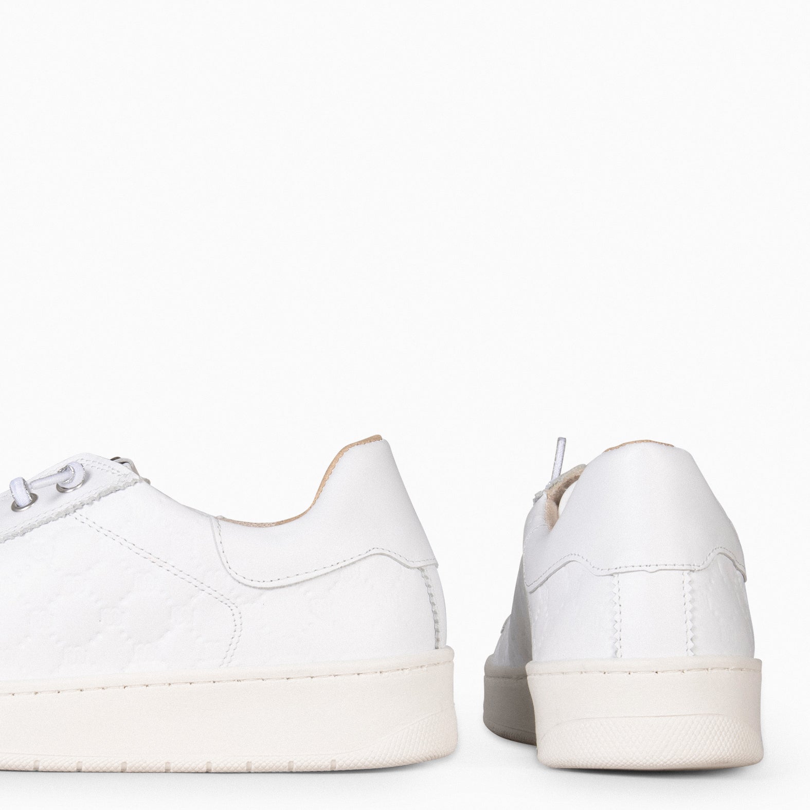 LILLE – Baskets de ville BLANC avec lacets élastiques à bordure ARGENTÉE