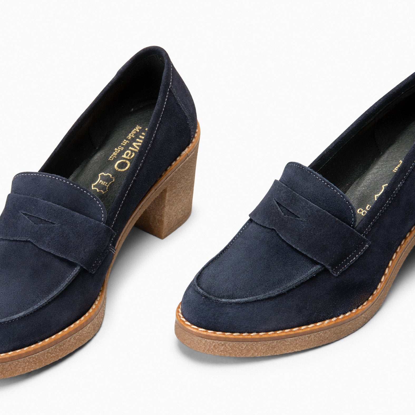 MOKKA - Mocassins à talon en daim BLEU MARINE