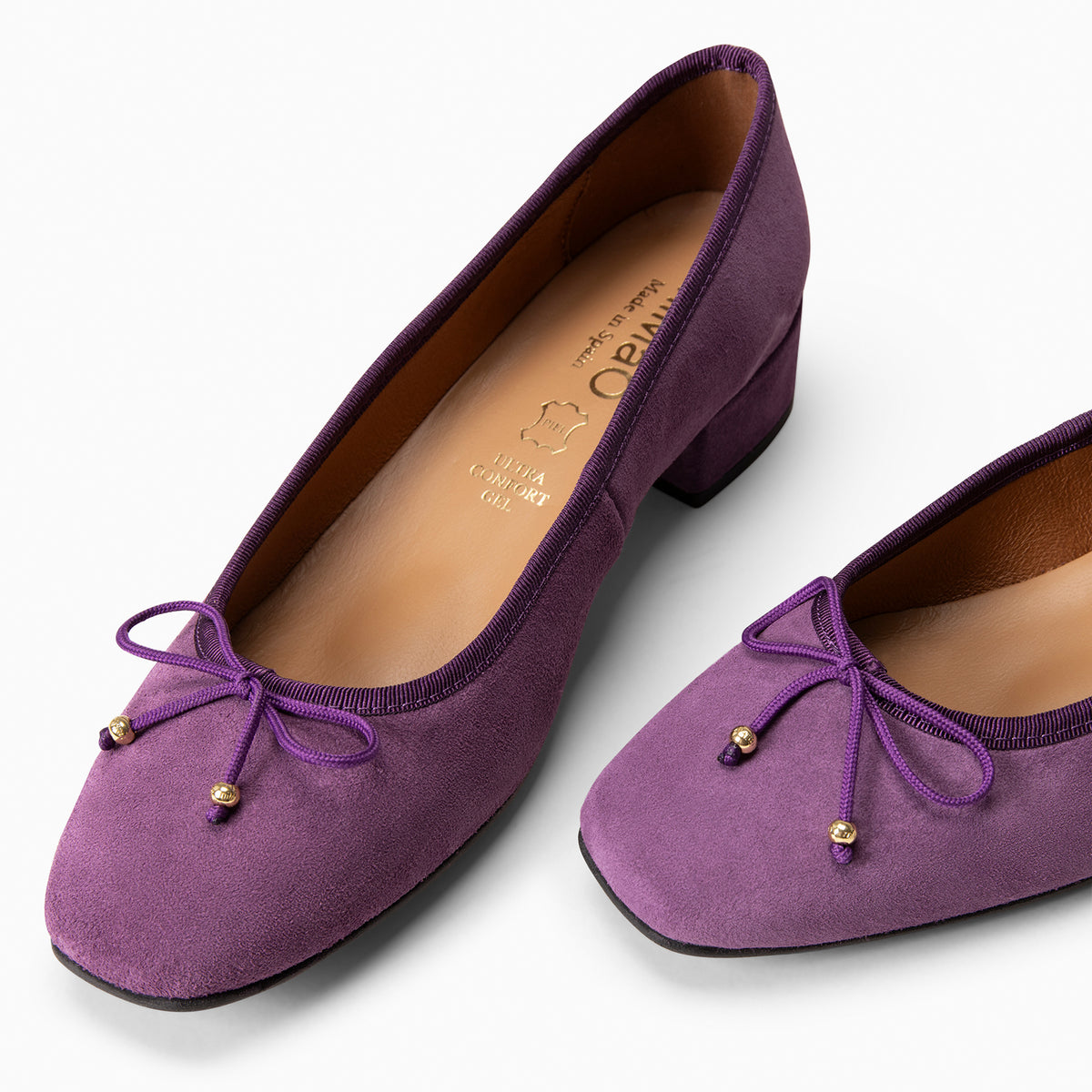 NINA - Bailarina de tacón bajo en piel de serraje MORADO - miMaO ®