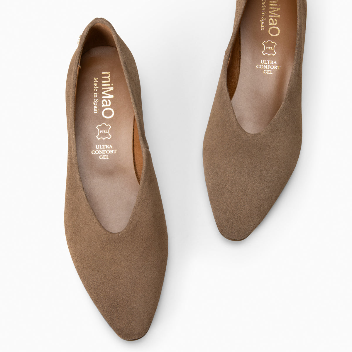 URBAN LACY - Bailarina con tacón bajo en piel de serraje TAUPE - miMaO ®