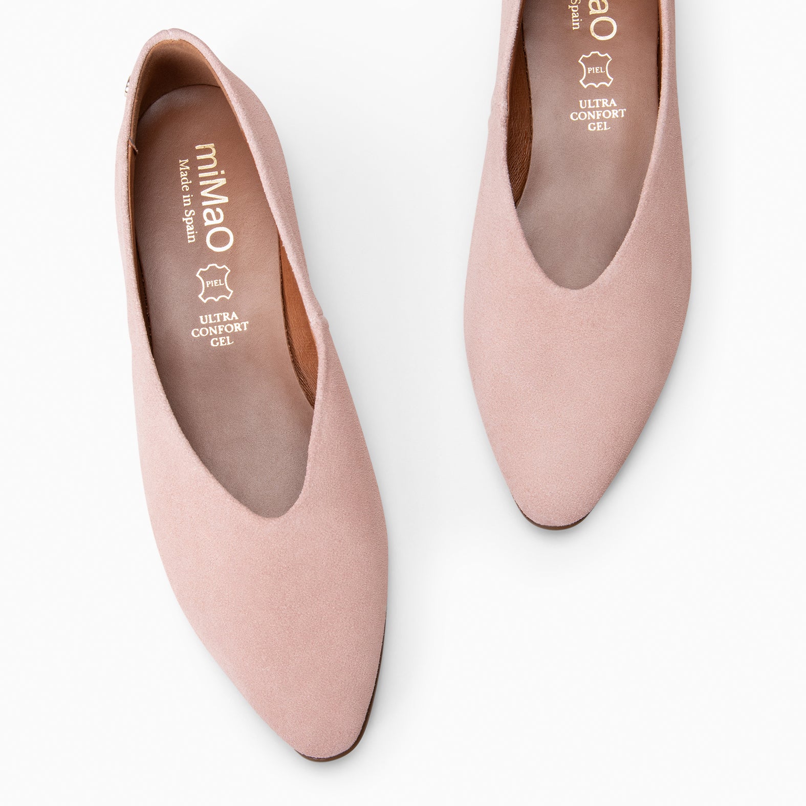 URBAN LACY - Bailarina con tacón bajo en piel de serraje NUDE - miMaO ®