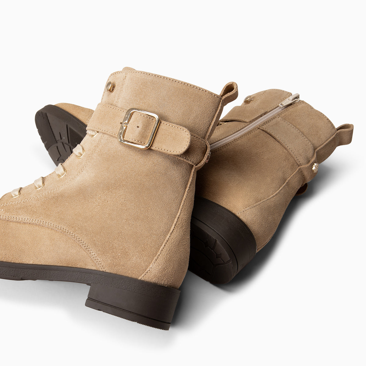 BELFAST - BEIGE Suede leather women casual booties
