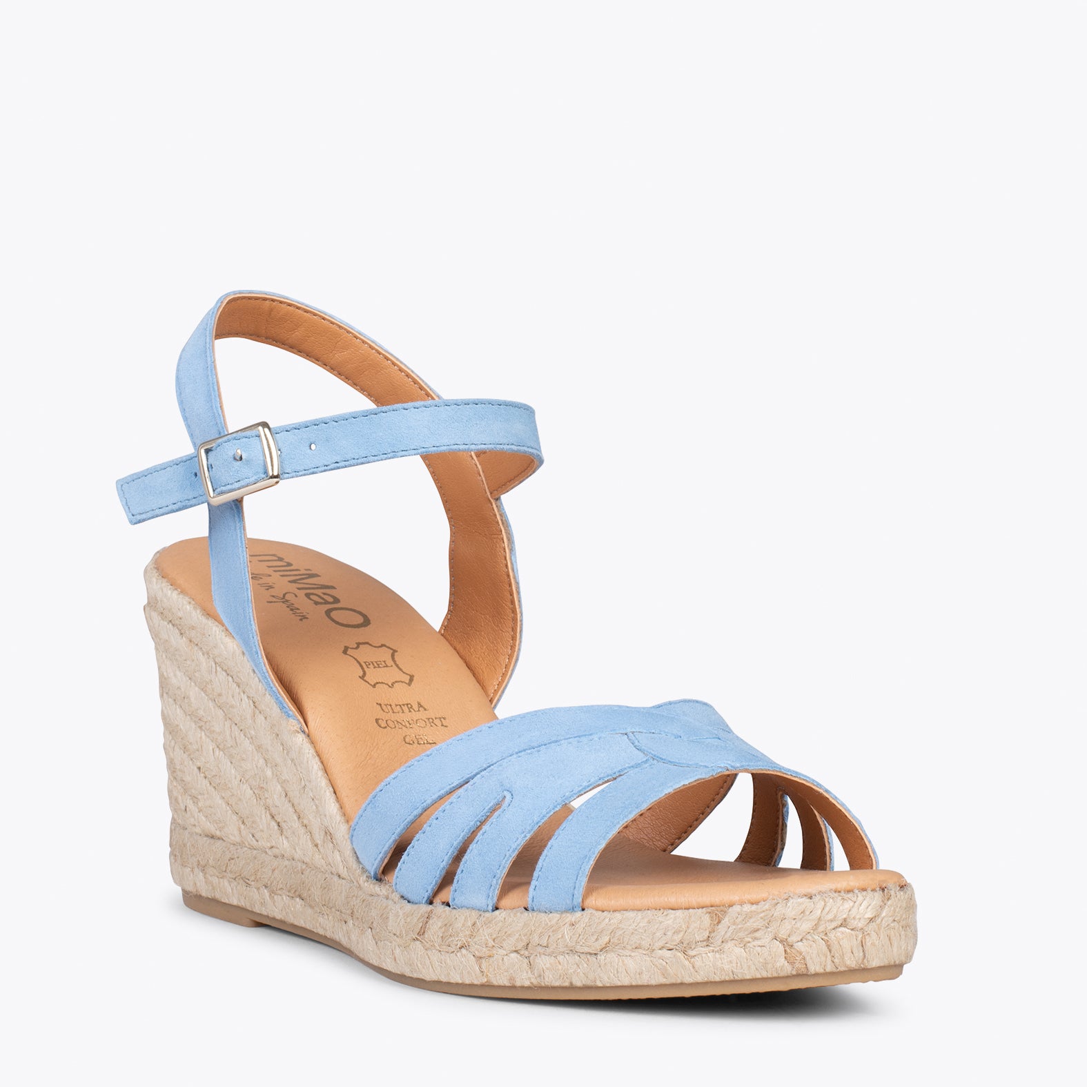OYAMBRE - Sandalias con cuña de esparto Cangrejera AZUL