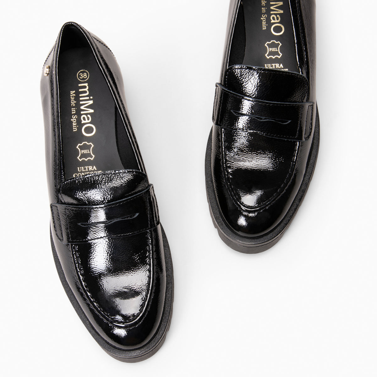 DAFNE - Mocasines de cuña de charol NEGRO