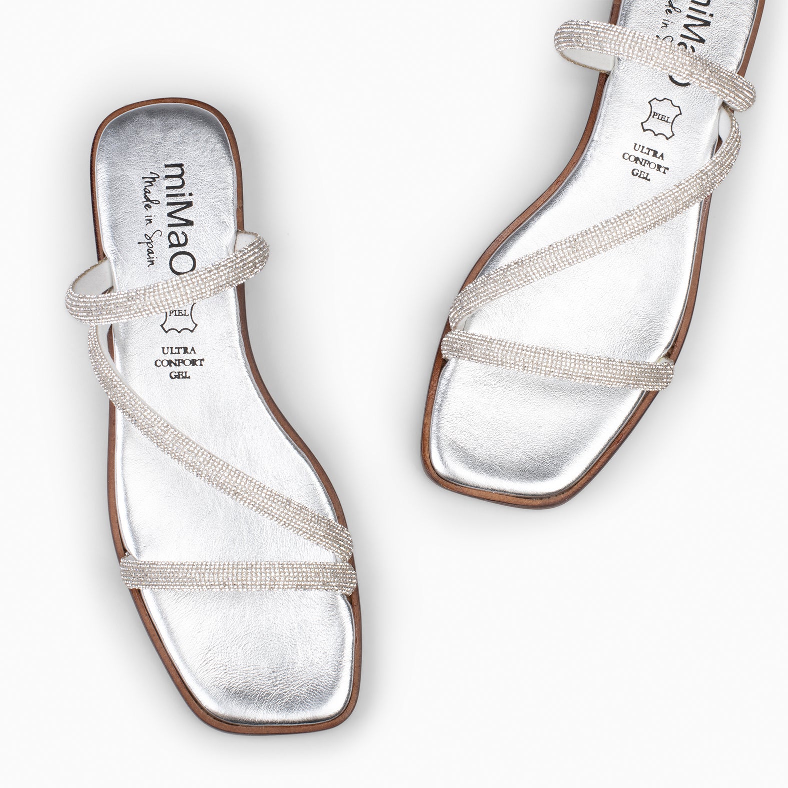 TALLIN - SILVER Flat Sandals with strass straps