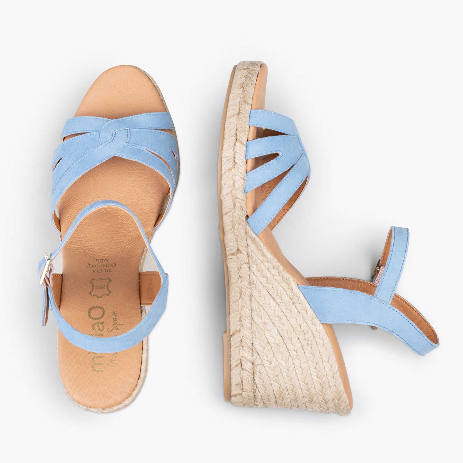 OYAMBRE - Sandalias con cuña de esparto Cangrejera AZUL