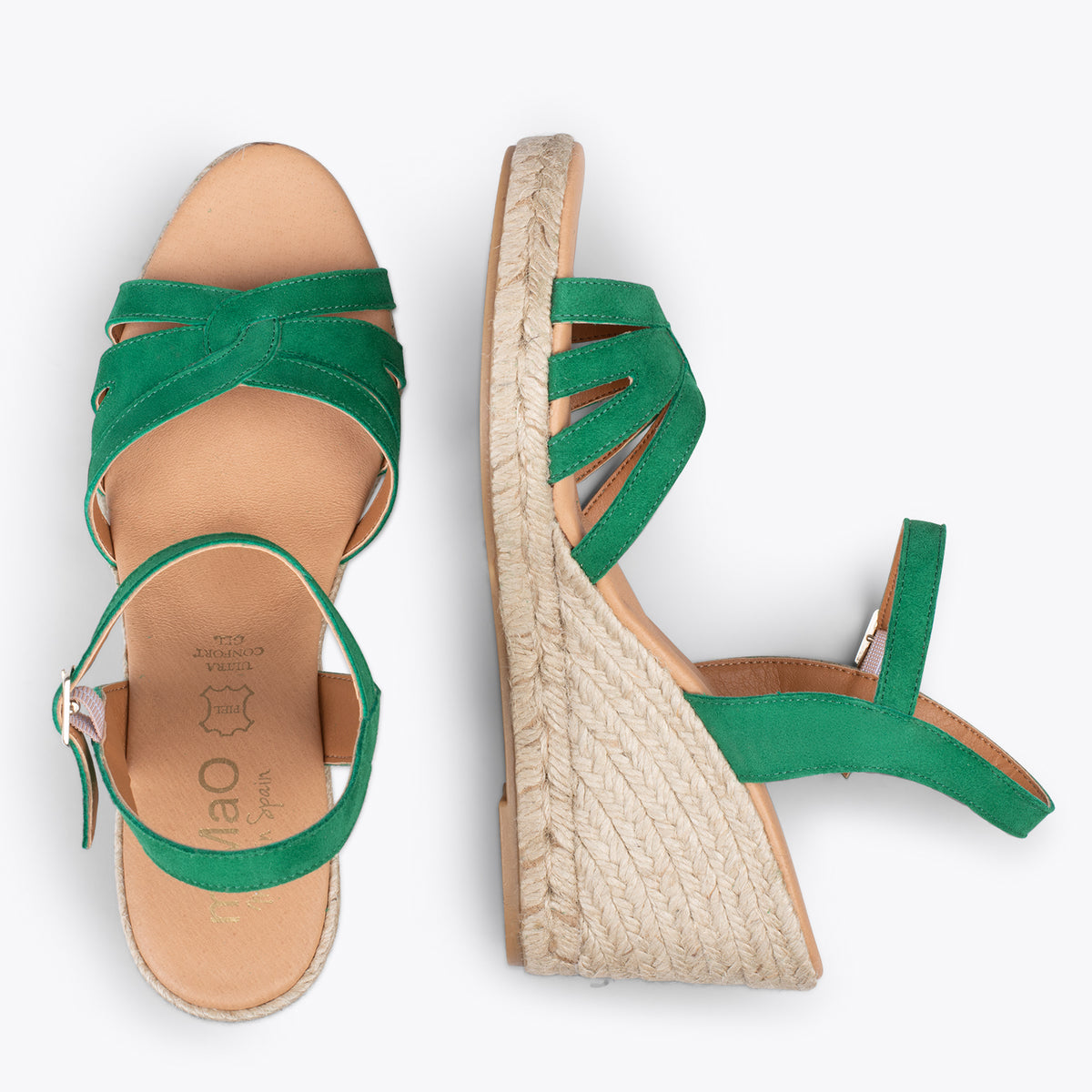 OYAMBRE - Sandalias con cuña de esparto Cangrejera VERDE