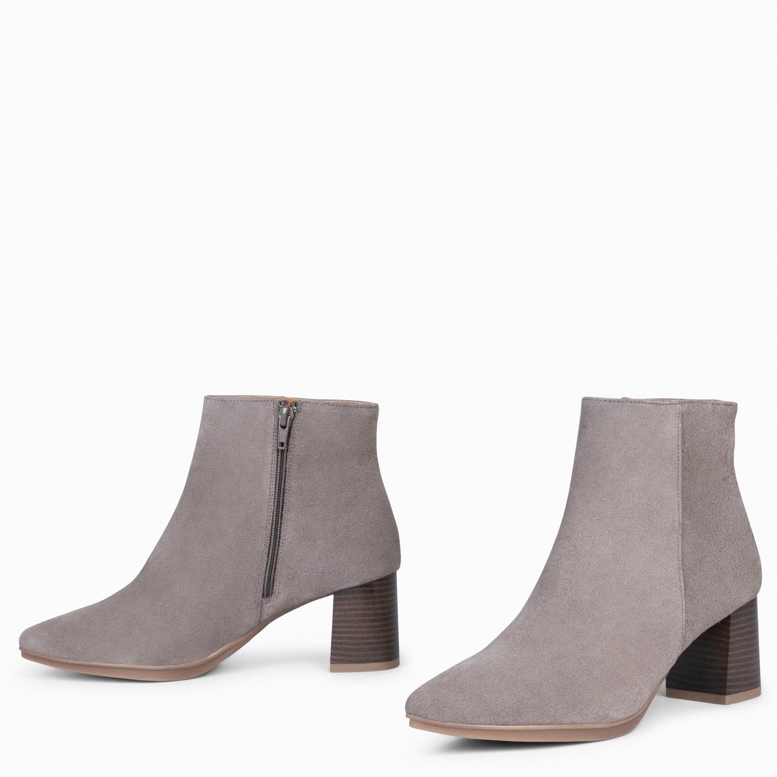 CITY - TAUPE suede leather wide heel ankle boots 