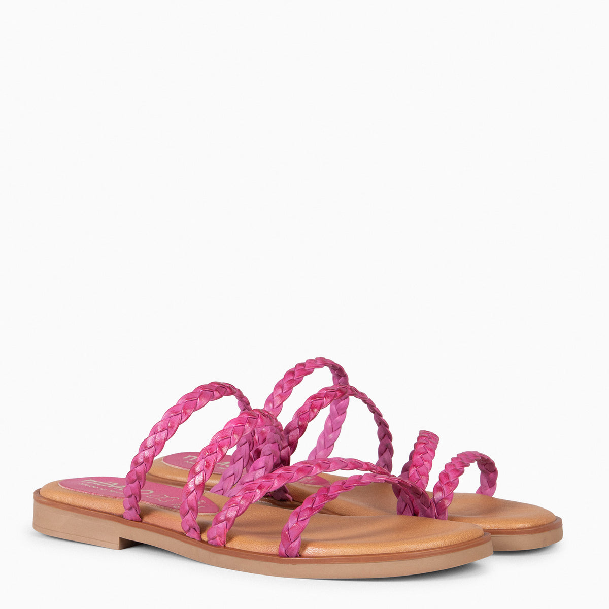 HIDRA - Sandales plates en cuir tressé FUCHSIA