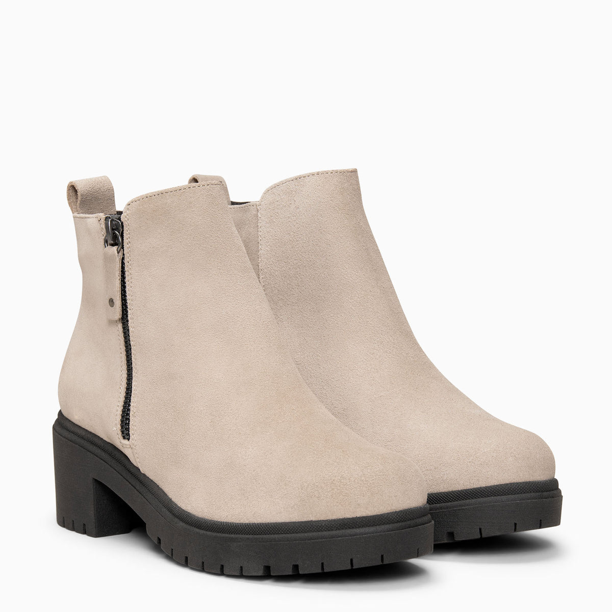 POP - BEIGE Waterafstotende leren enkellaarsjes