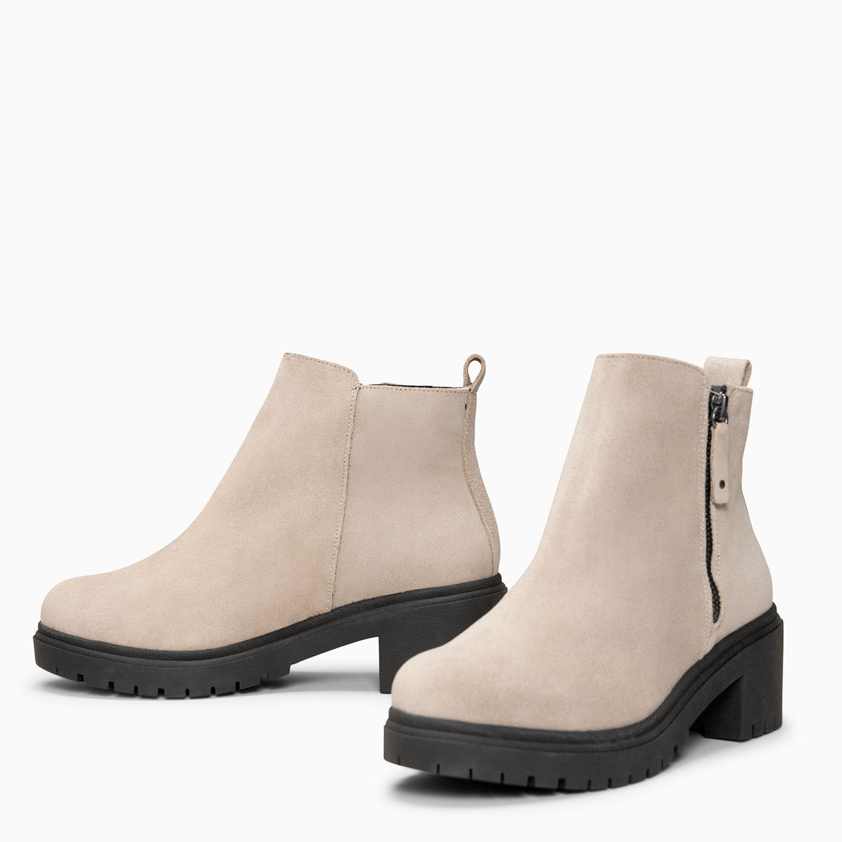 POP - BEIGE Waterafstotende leren enkellaarsjes