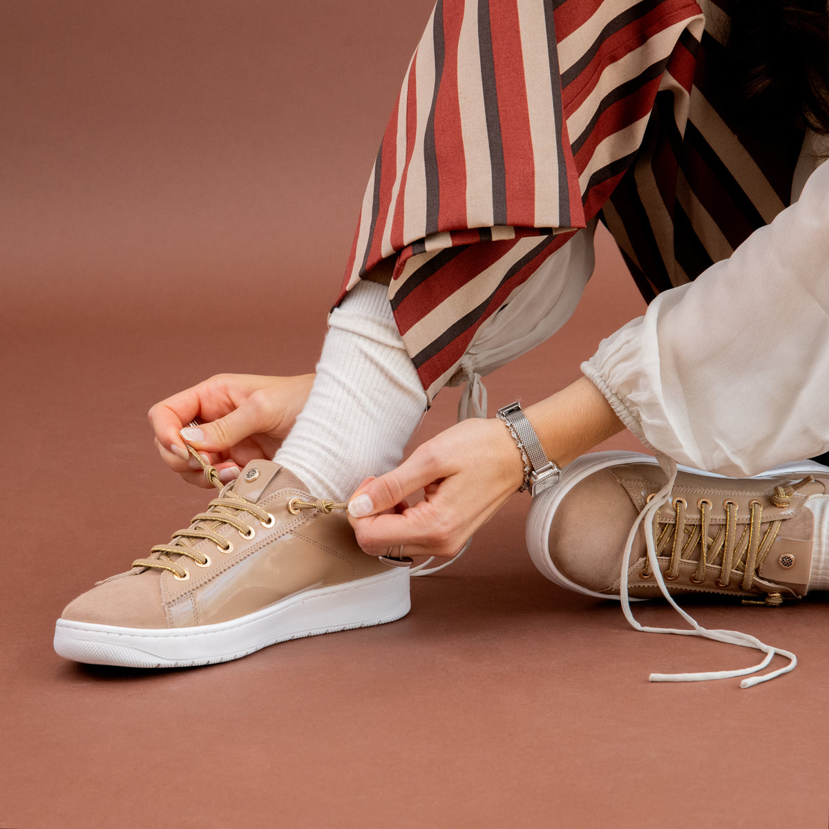 NANTES - Baskets élégantes en cuir ROSÉ VERNIS