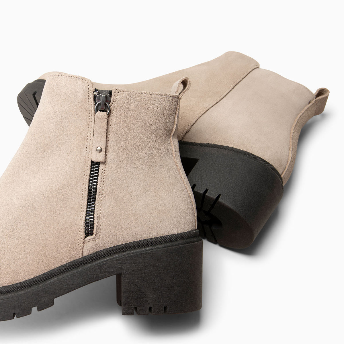 POP - BEIGE Waterafstotende leren enkellaarsjes