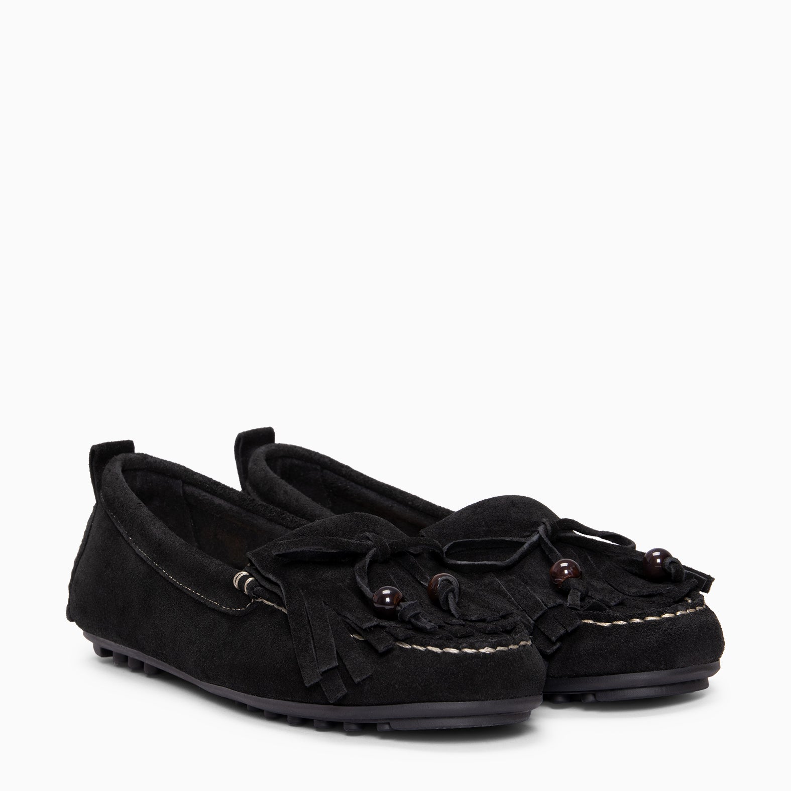 HABANA - Mocasines planos de ante con flecos y borlas NEGRO