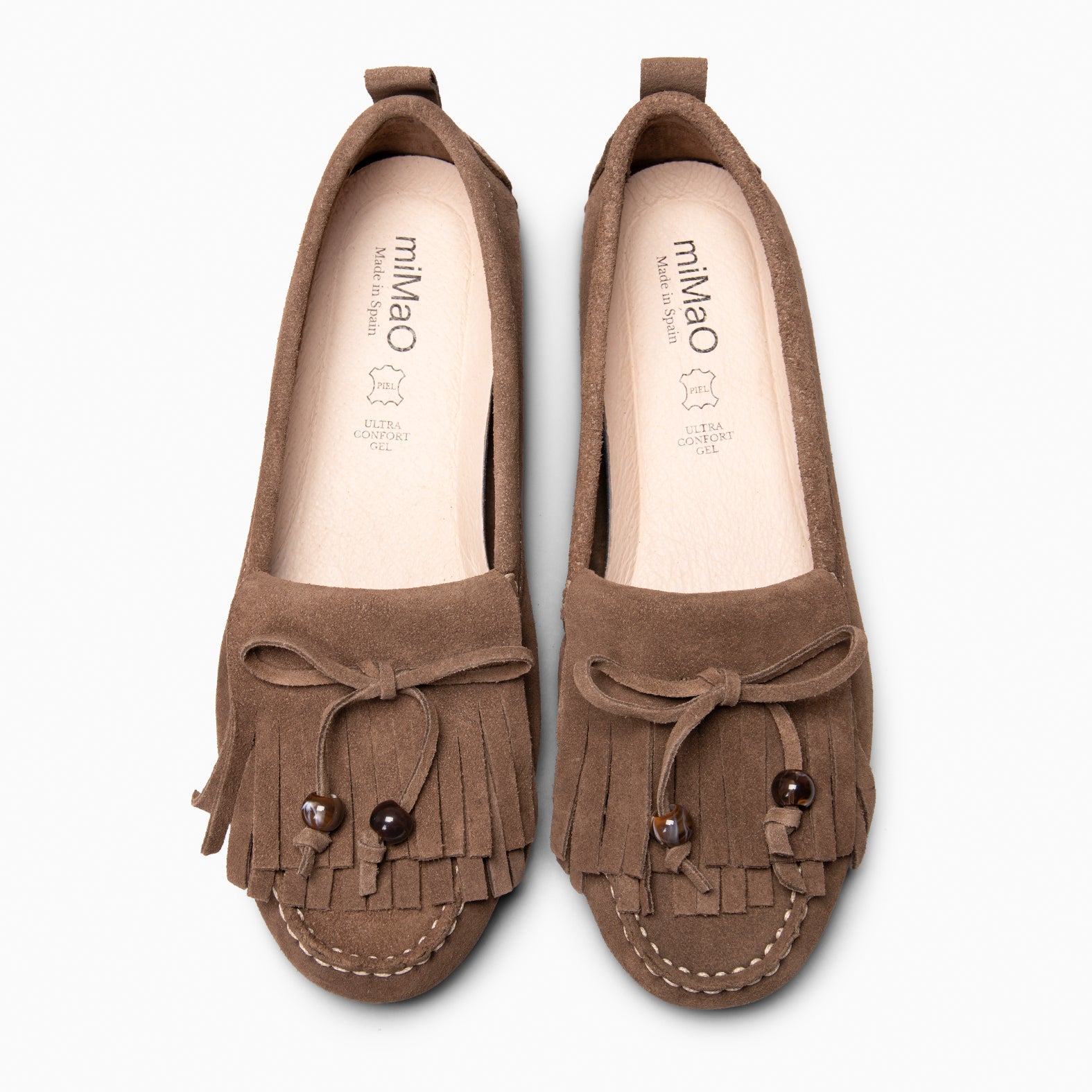 HABANA - Mocasines planos de ante con flecos y borlas TAUPE
