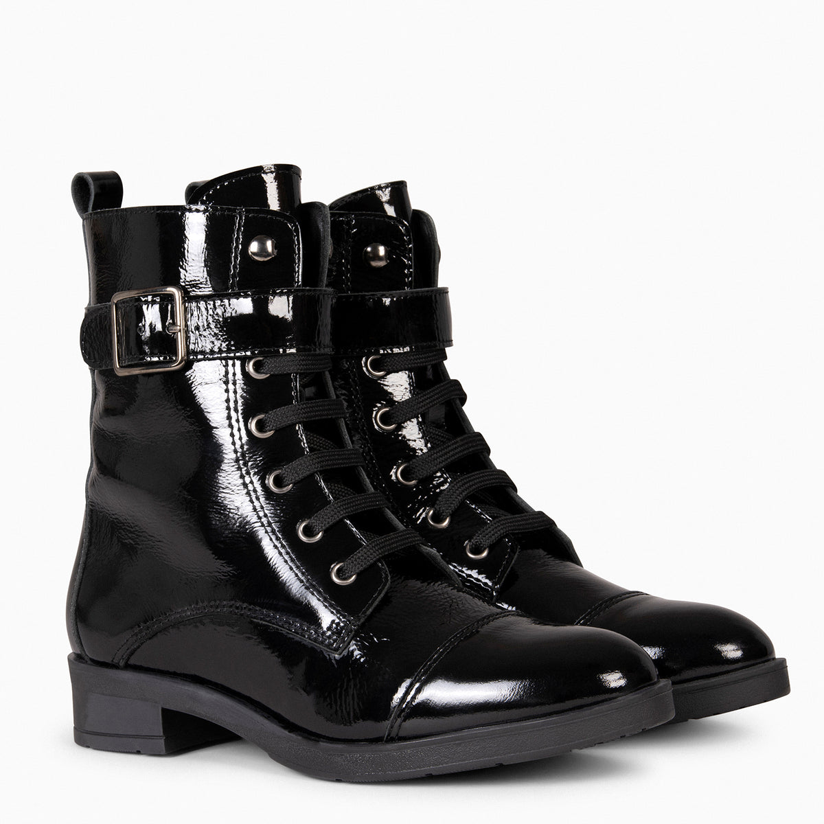 BELFAST – Botines con cordones de piel NEGROCHAROL - miMaO ®