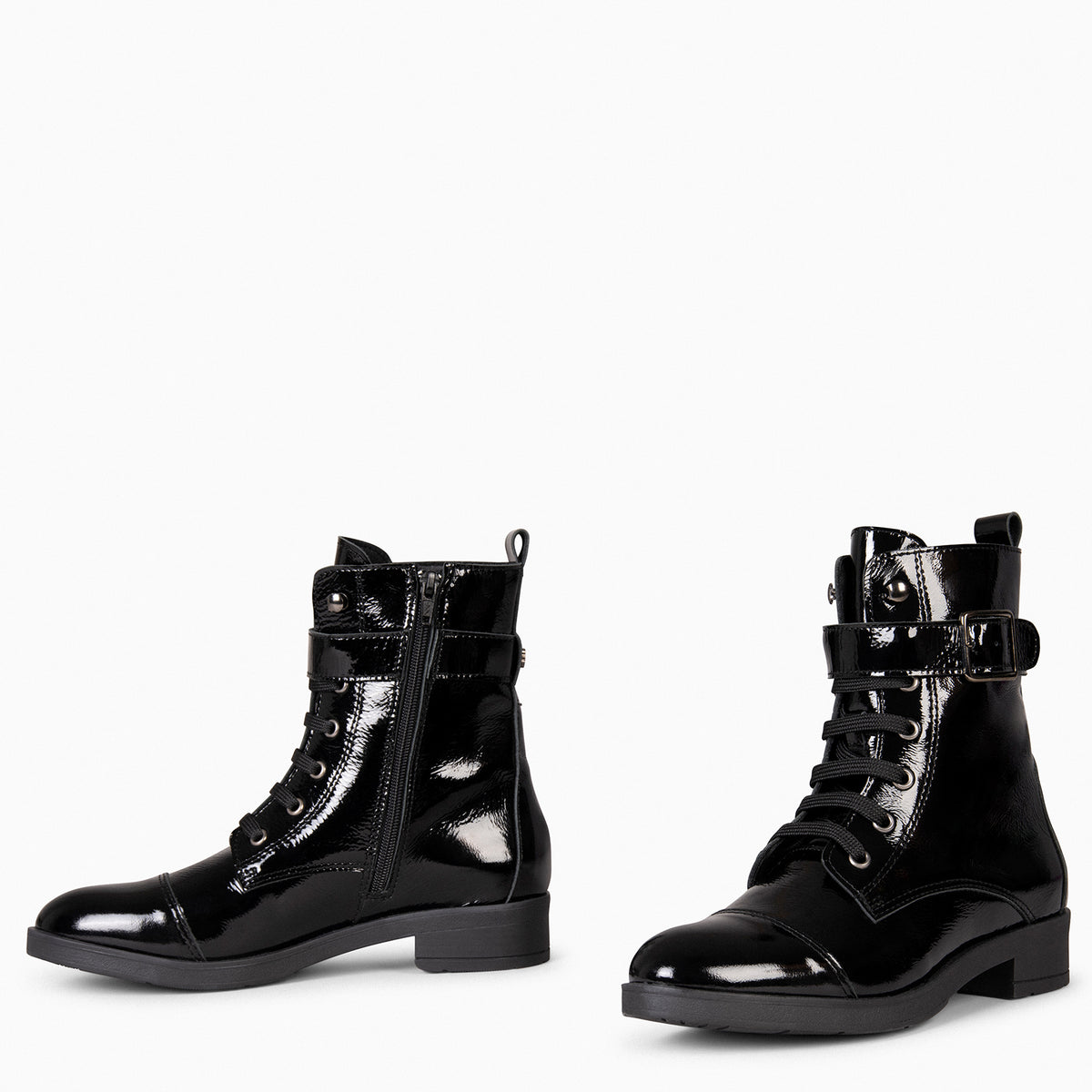 BELFAST – Botines con cordones de piel de charol NEGRO