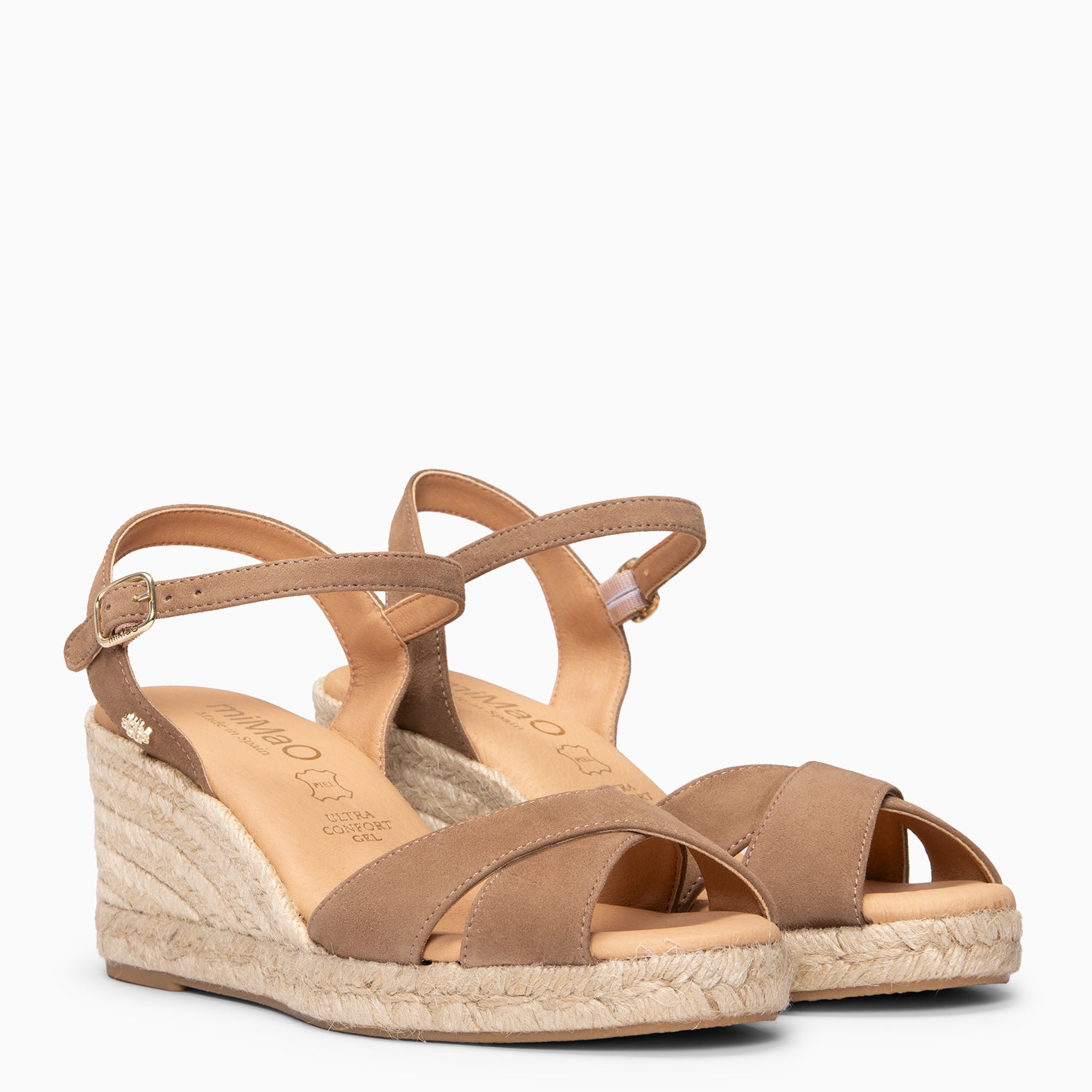 CALPE - Cuñas de Esparto artesanal con tiras y hebilla TAUPE