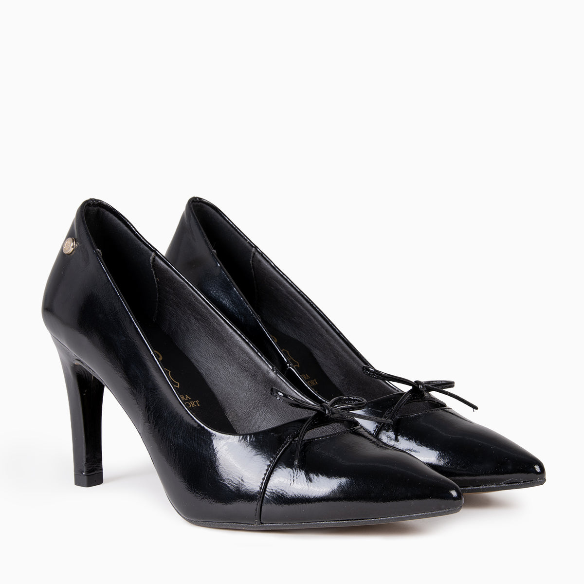 CHARLOTTE - BLACK High-heeled patent leather shoes with bow